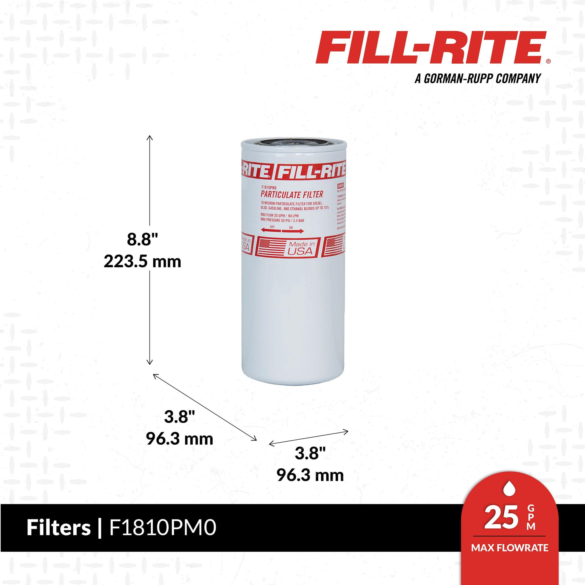Fill-Rite 3/4" F1810PM0 18 GPM (68 LPM) 10 Micron Particulate Spin-On Fuel Filter