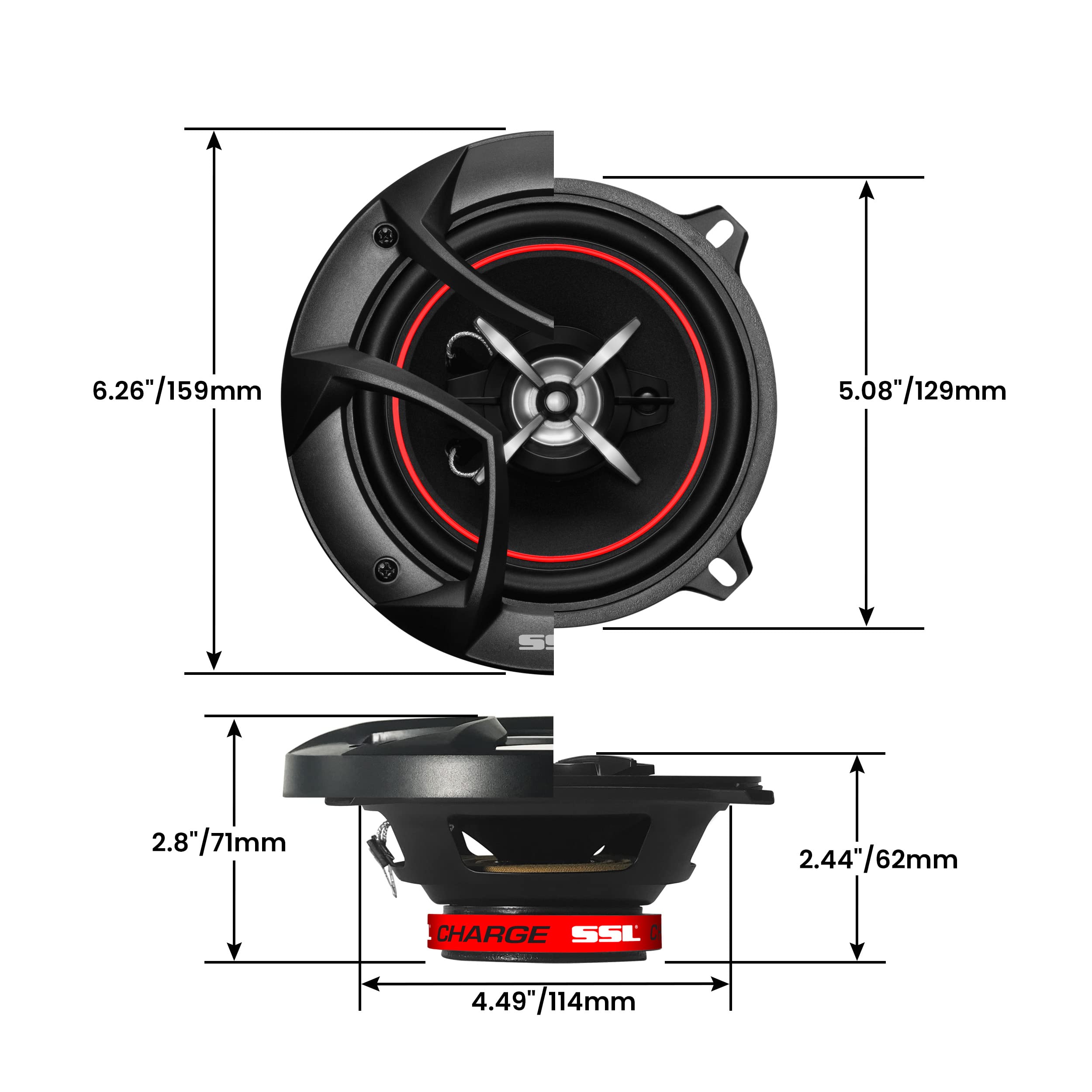 Sound Storm Laboratories Charge Series 5.25 Inch Car Speakers Door - 250 Watts (per Pair), Coaxial, 3 Way, Full Range Audio, Bocinas para Carro