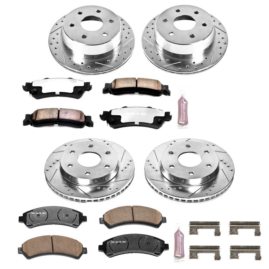 Power Stop Brake Kit Front and Rear For 2003 2004 2005 Chevrolet Astro 2002 Chevrolet Avalanche 1500 - Truck & Tow Carbon Fiber Ceramic Pads & Drilled and Slotted Rotors Replacement, K2010-36