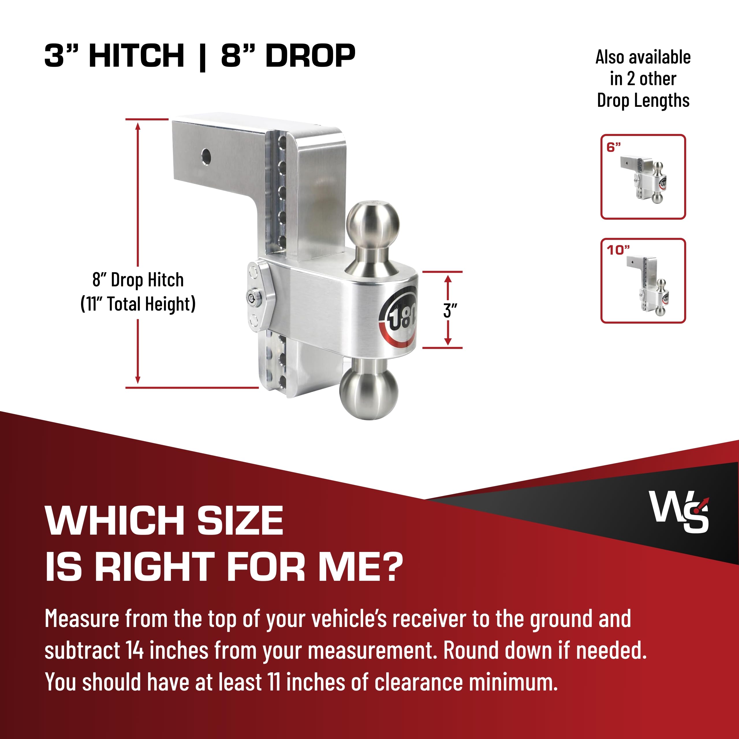 180-Degree Weigh Safe Trailer Hitch - Adjustable Trailer Hitch for Towing - Compatible with 3" Receivers - 8" Drop, Stainless Steel Tow Balls, 21,000 GTW, 2-Piece Lock Set