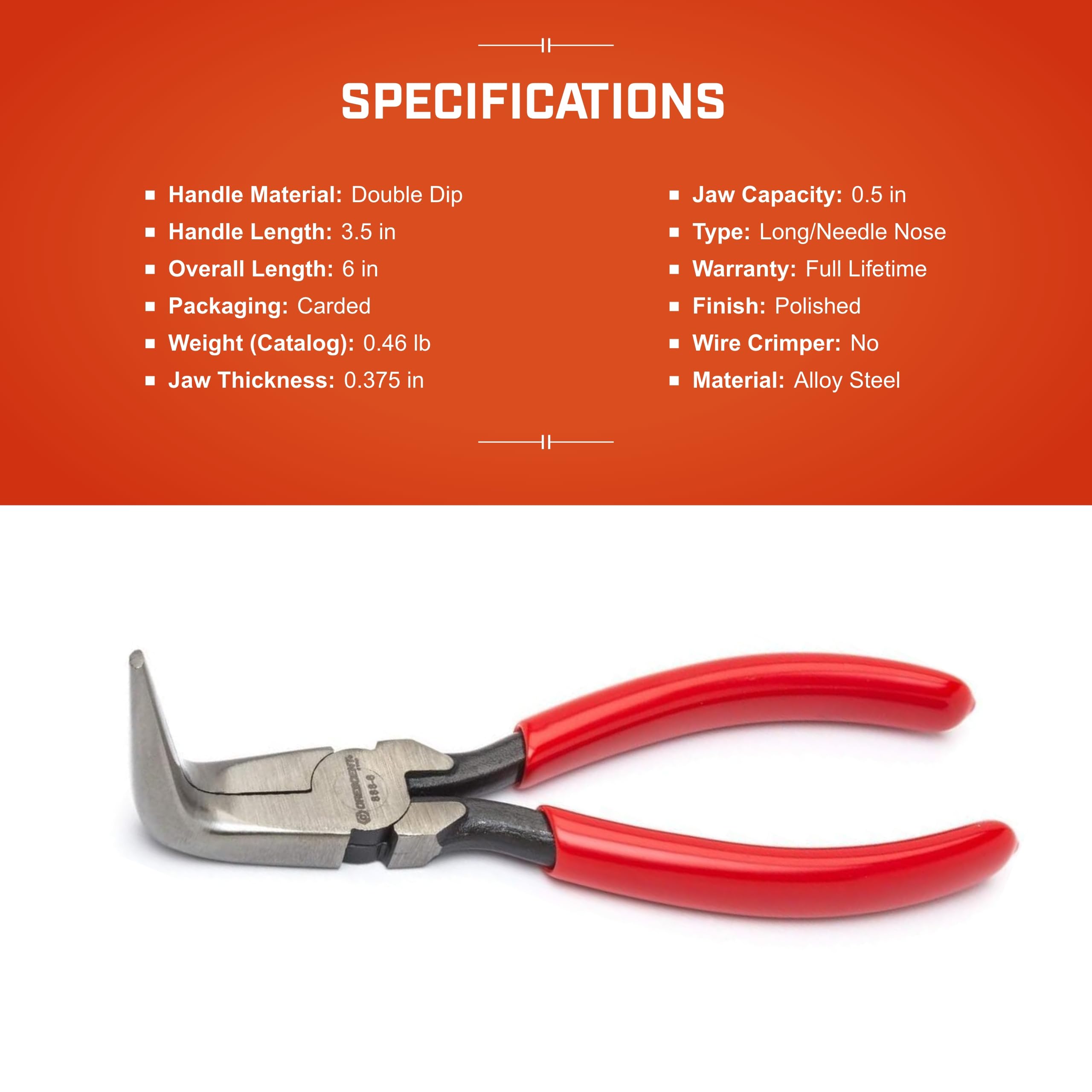 Crescent 6" Curved Needle Nose 8886CVN Solid Joint Pliers, Cushion Grip