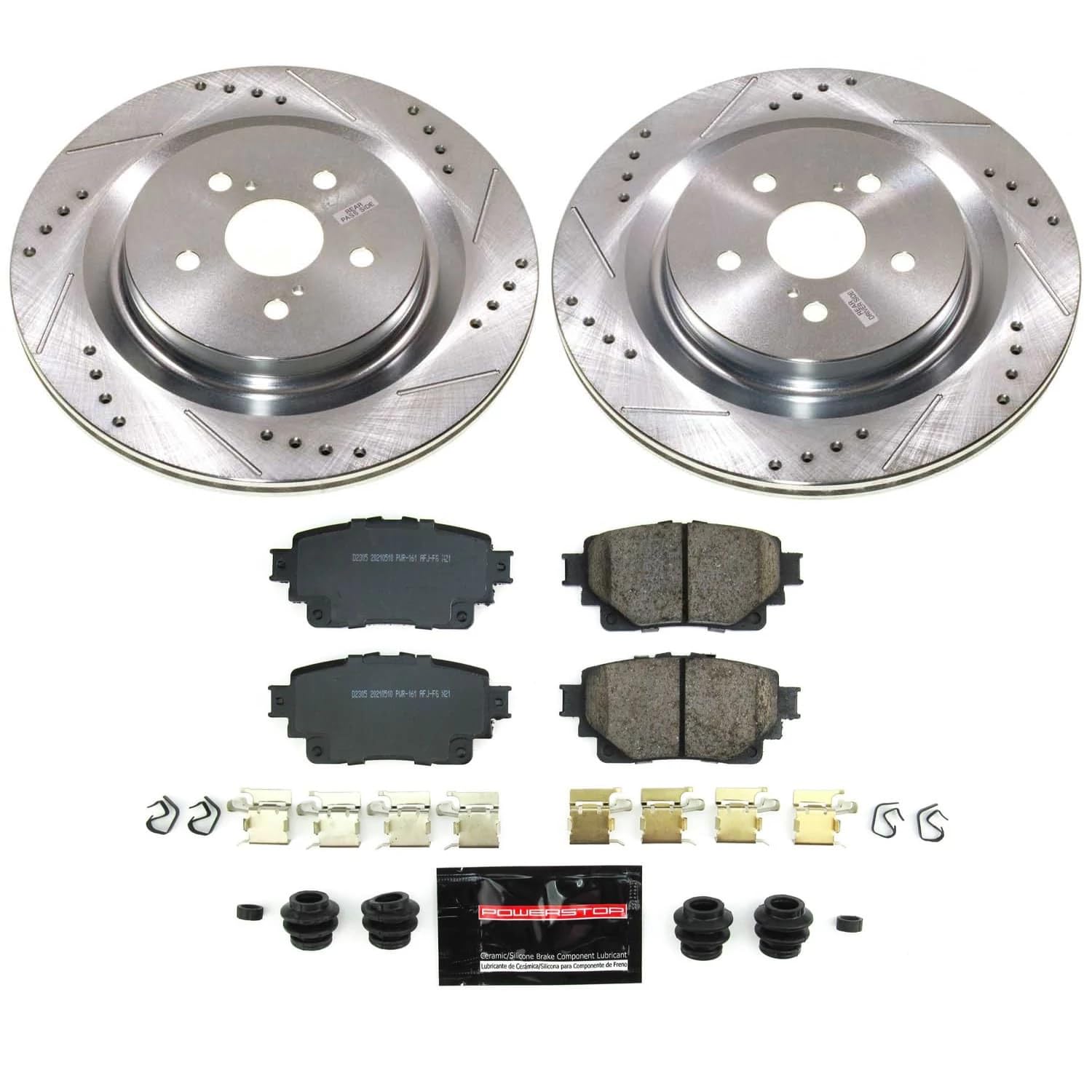 Power Stop K8773 Brake Kit Rear Z23 Carbon-Fiber Ceramic Brake Pads and Drilled and Slotted Rotors For Toyota Highlander 2020-2022 [Application Specific]