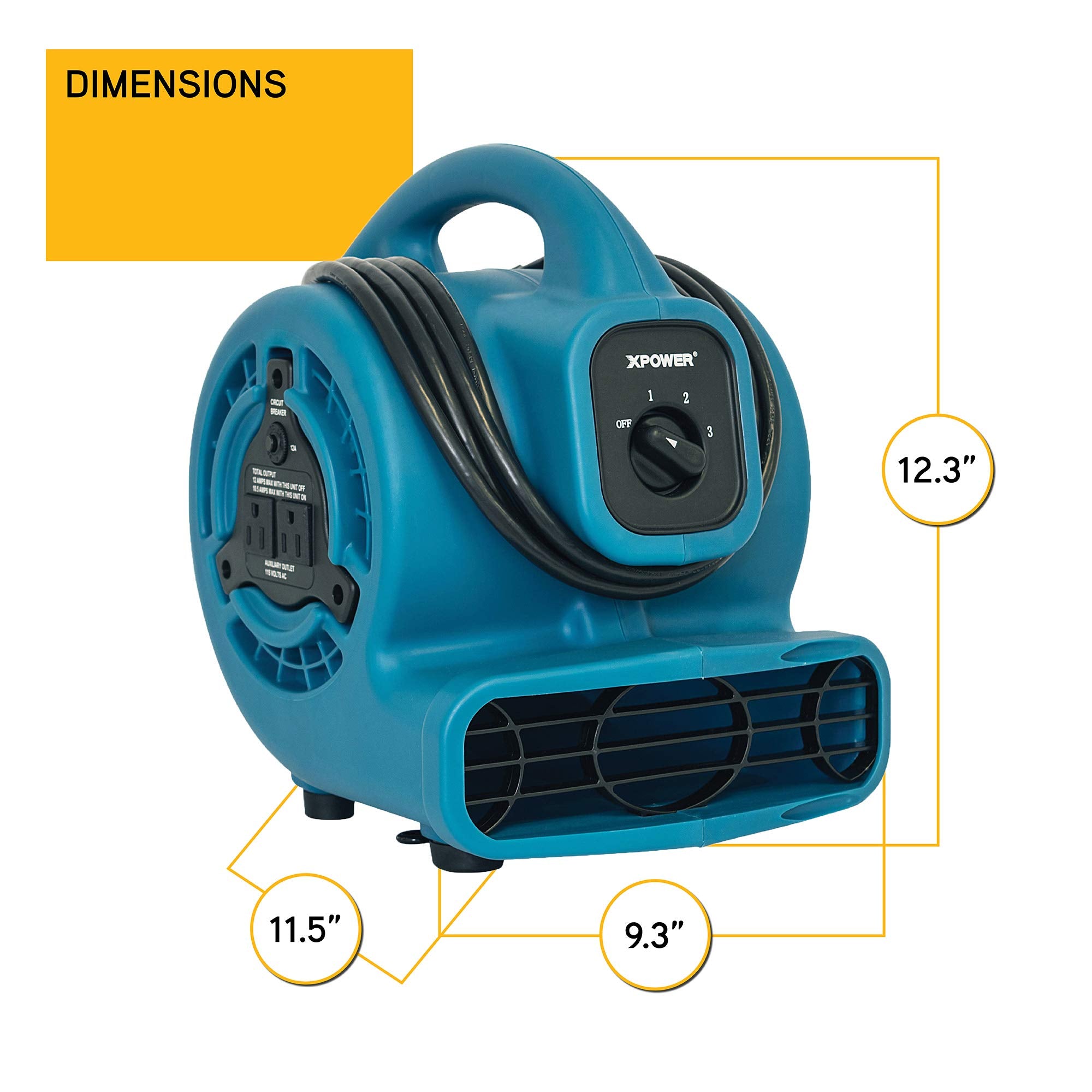 Mini Mighty XPOWER P-80A 138 W 600 CFM Centrifugal Air Mover, Carpet Dryer, Floor Fan, Blower, Stackable, Daisy Chain, for Water Damage Restoration, Janitorial, Plumbing, Home Use