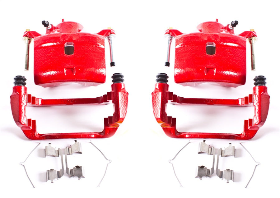 POWERSTOP Pair of Front High-Temp Red Powder Coated Calipers For Honda CR-V 2002-2004, Honda Element 2003-2011 [Model Specific]