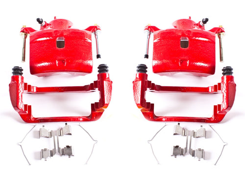 POWERSTOP Pair of Front High-Temp Red Powder Coated Calipers For Honda CR-V 2002-2004, Honda Element 2003-2011 [Model Specific]