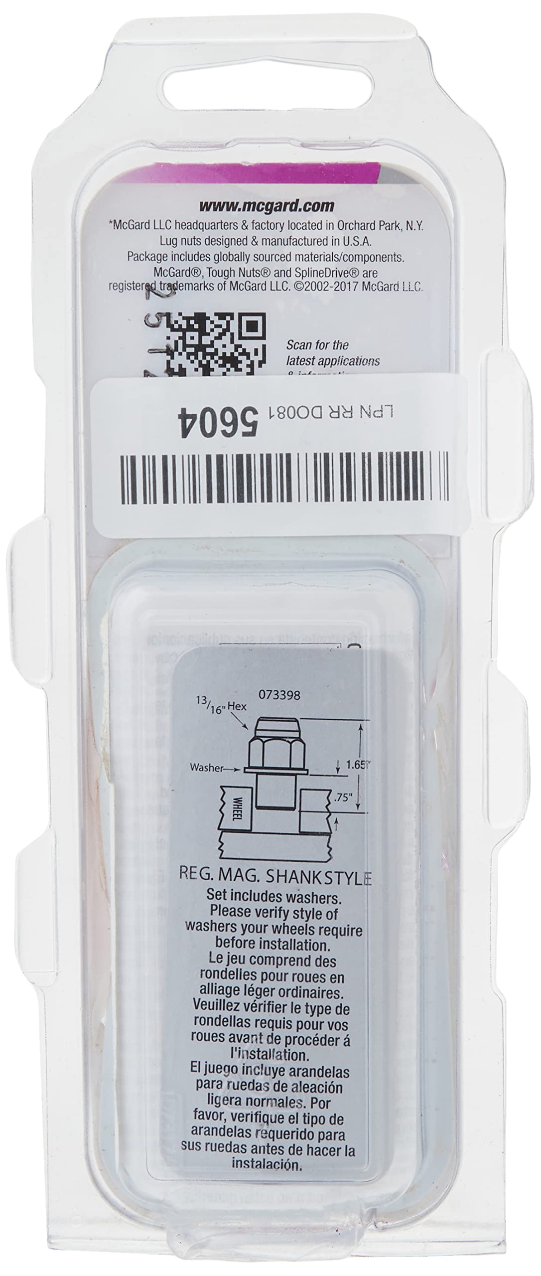 Regular MCGARD 61002 Chrome .746" Shank Style Lug Nut Set (M12 x 1.5 Thread Size) - Set of 4