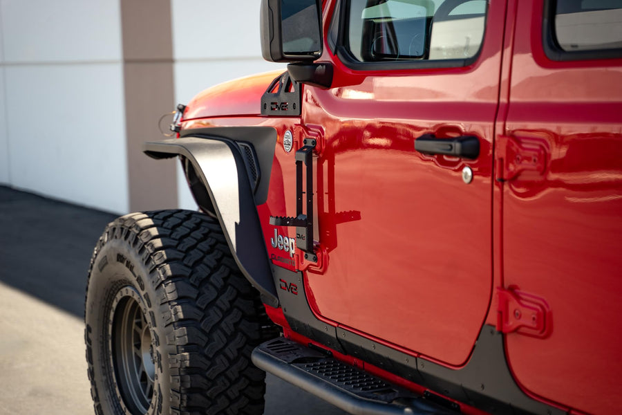 Hinge Mounted Steps for The Jeep Wrangler JK/JL 2007-2025 & Jeep Gladiator JT 2020-2025 | Pair | Quick Roof Access | Door Hinge Mounted | Anti-Slip Grip | Folding Design | DV8 Offroad