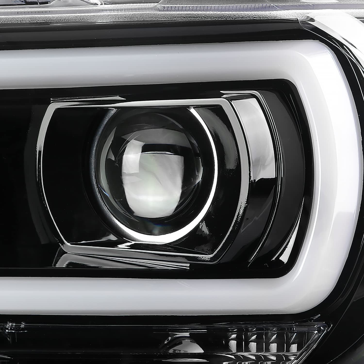 Jet Black SPEC-D TUNING Projector Headlights w/LED Light Bar Compatible with 2007-2013 Toyota Tundra, 2008-2017 Toyota Sequoia, Left + Right Pair Headlamps Assembly