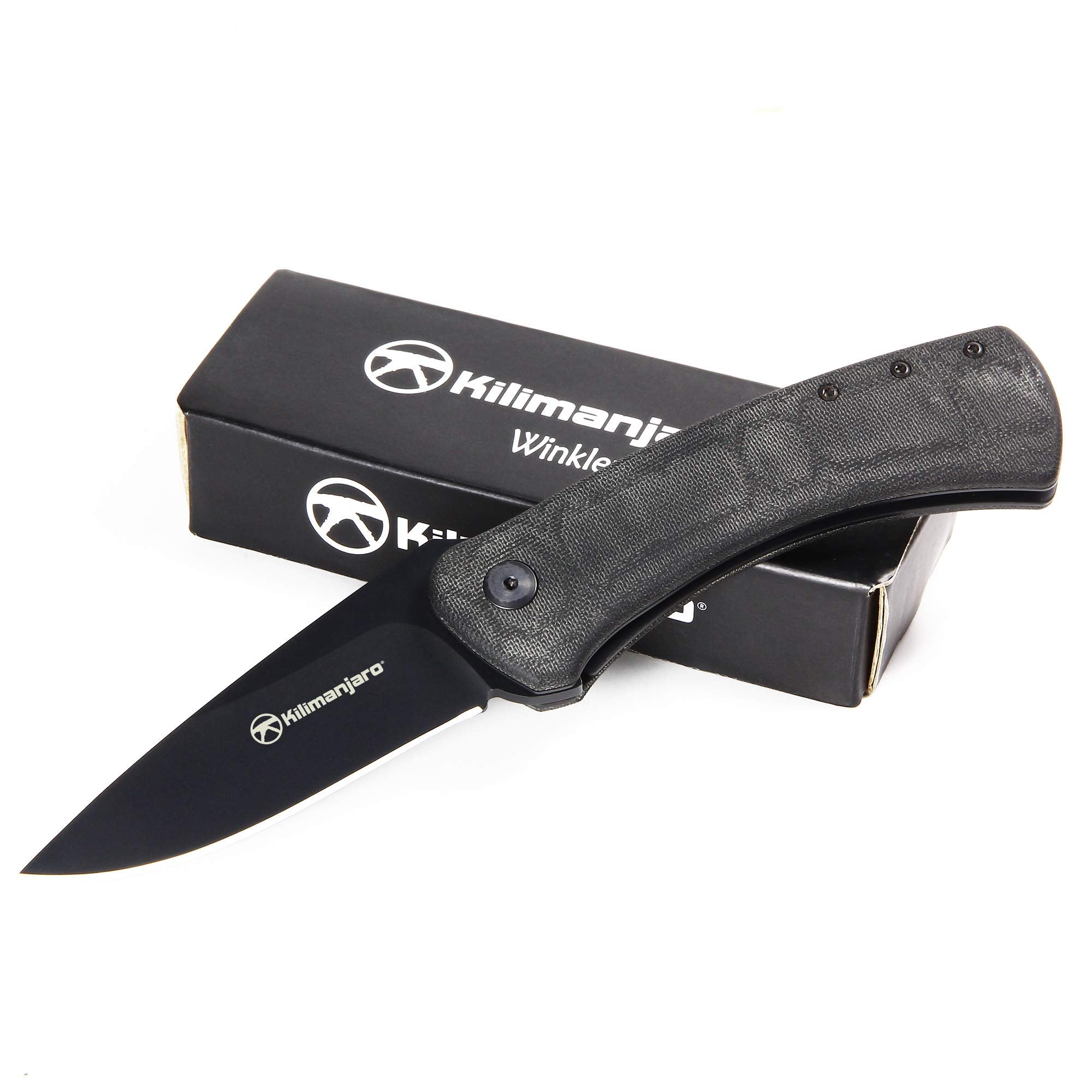 Kilimanjaro Folding Knife, Micarta Handle, Flipper Style Blade, AUS-10 Stainless Steel, Coated, Daniel Winkler Grey, One Size