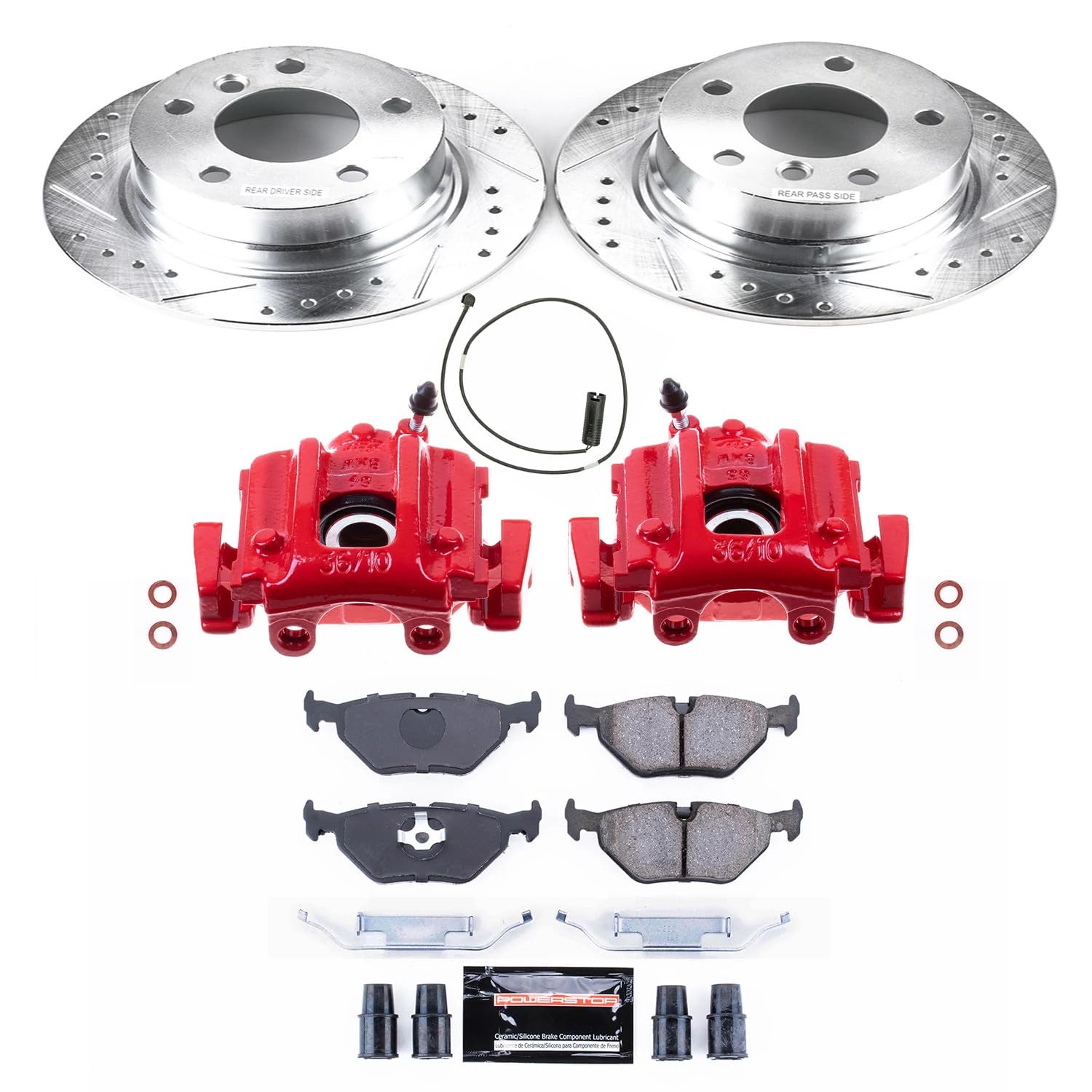 Power Stop Evolution Sport KC633 Rear Caliper Kit-Drilled/Slotted Rotors, Ceramic Brake Pads, Calipers For BMW Z3 1996-2002 [Model Specific]