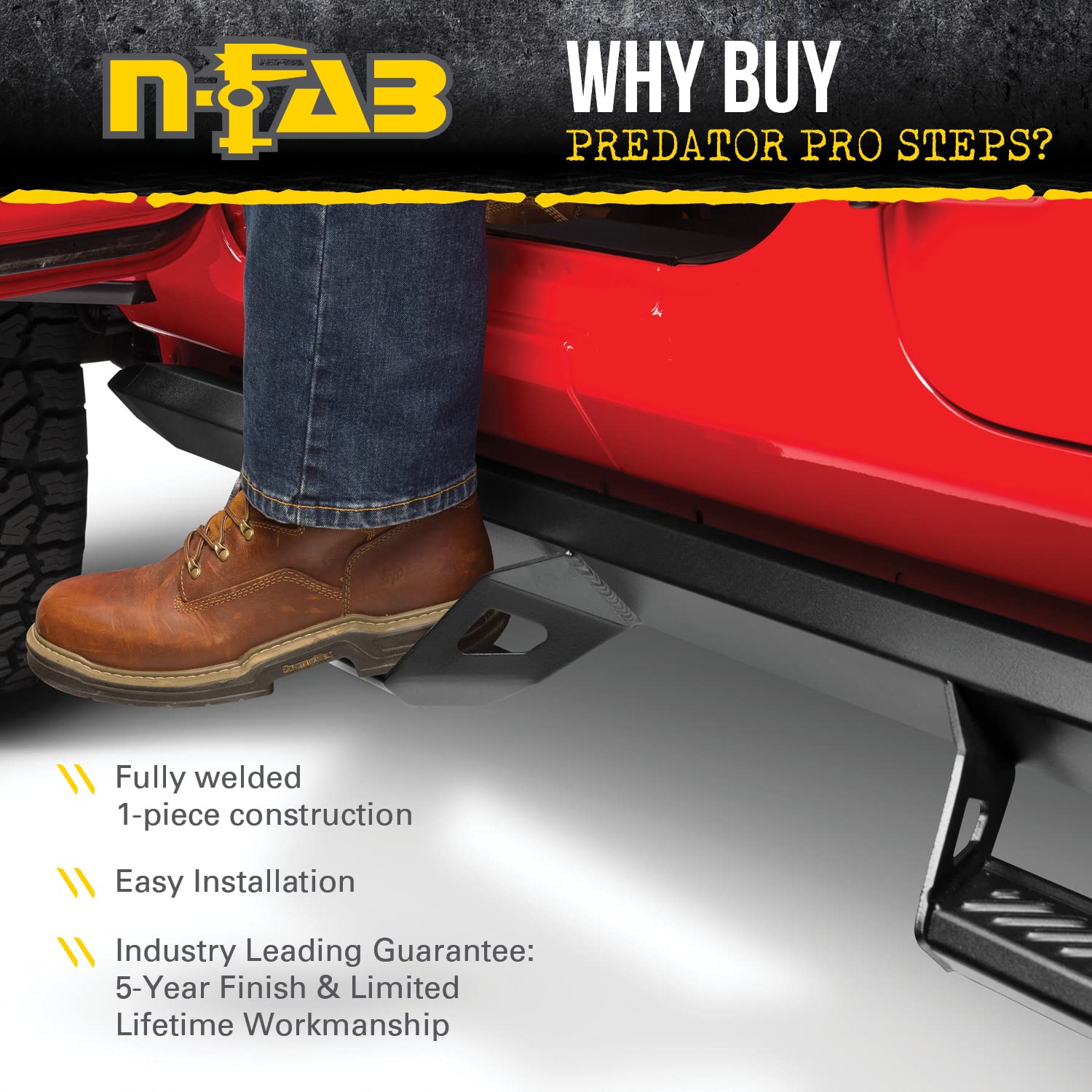 N-Fab Predator Pro Steps | Cab Length, Textured Black | PRC1980CC-TX | Fits 2019-2022 Chevrolet/GMC 1500, 2020-2021 2500/3500 Next Generation Crew Cab All Beds, SRW/DRW Gas/Diesel