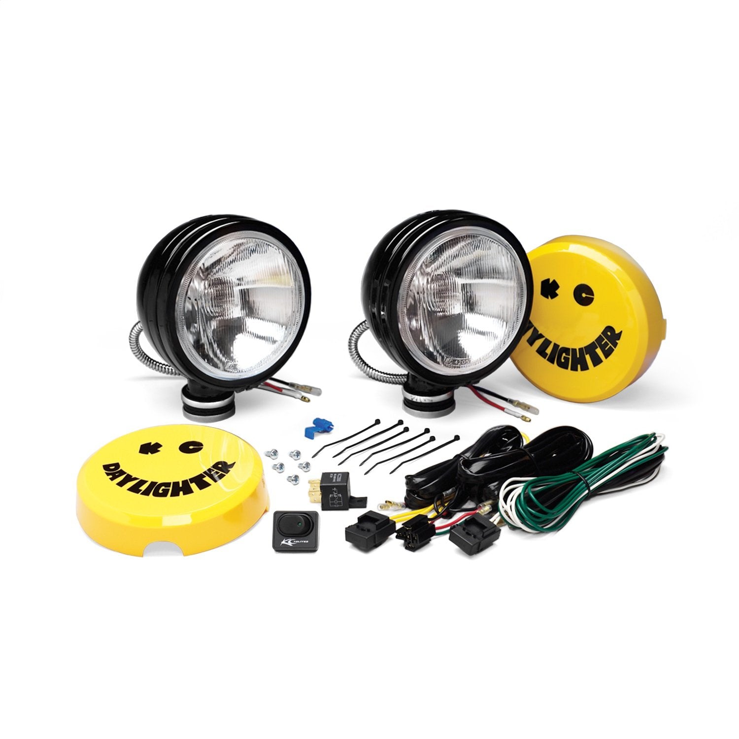 Daylighter KC HiLiTES 234 Halogen Light Spread Beam 6 in. Round Clear Lens Black Housing 100 Watts Pair