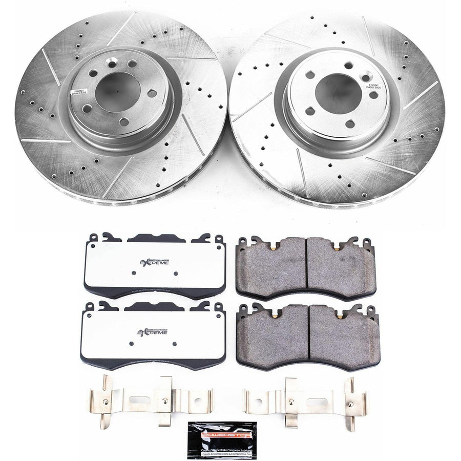 Front Brake Kit Power Stop For 2010 2011 2012 2013 Land Rover Range Rover Sport - Truck & Tow Carbon Fiber Ceramic Brake Pads & Drilled and Slotted Rotors Replacement, K6660-36