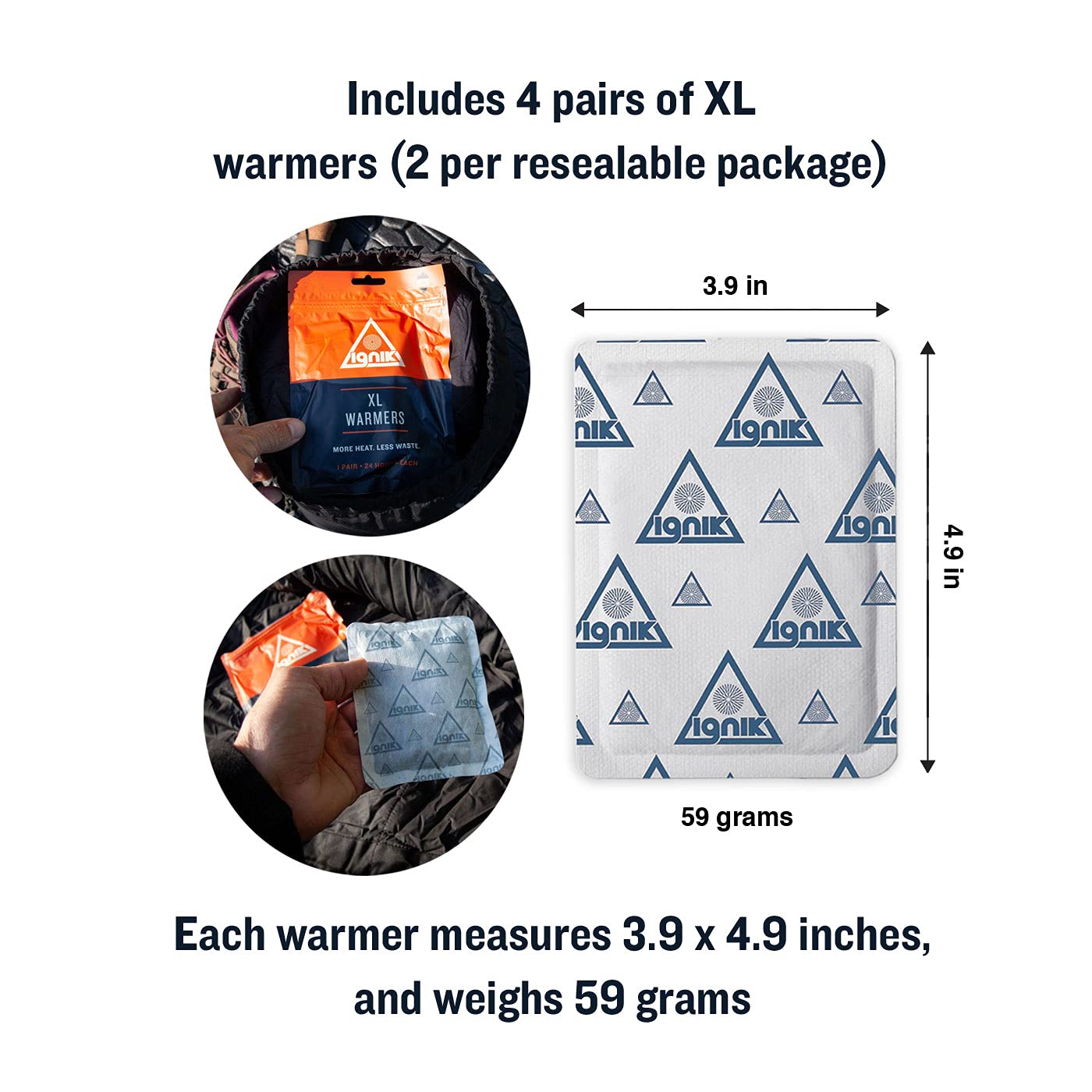 24-Hour Ignik Compostable XL Body and Sleeping Bag Warmers with Resealable AirBarrier Pouch, 4 Pairs