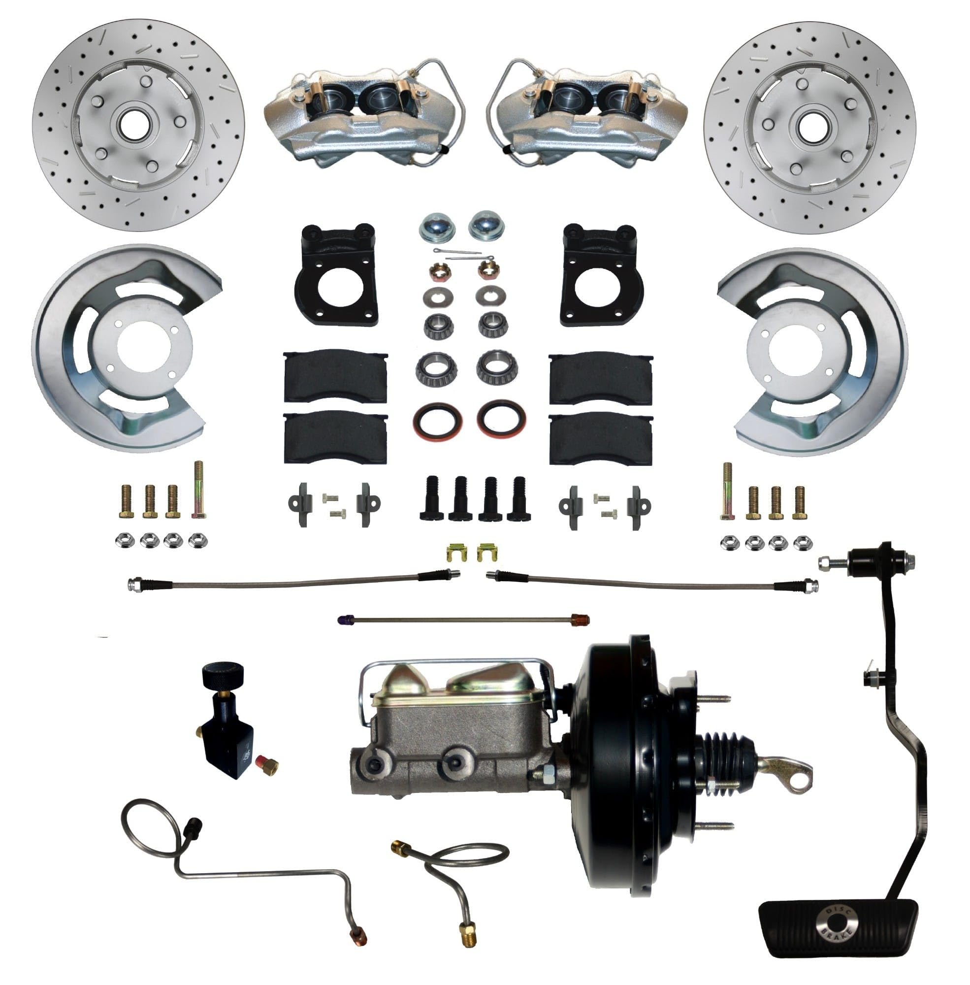 Power Disc Brake Conversion LEED BRAKES 70 Mustang With Automatic Transmission 4 Piston Caliper Maxgrip Xds Rotors
