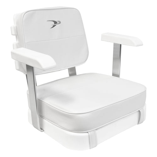 8WD562-3-710 Wise Ladder Back Helm Chair with Arm Rests, Cushions and Mounting Plate, White, Offshore