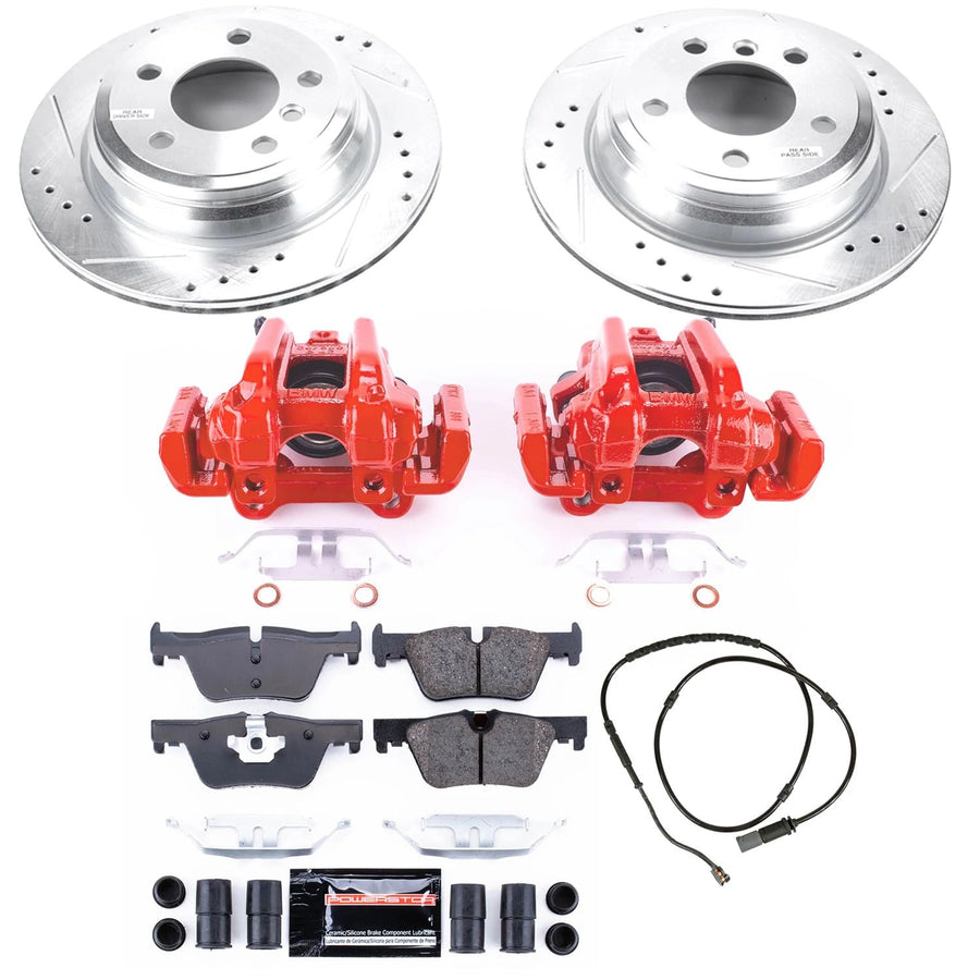 Power Stop Z23 Evolution KC6852 Rear Brake Caliper Kit-Brake Rotors, Carbon-Fiber Ceramic Brake Pads, Calipers and 1 Rear Sensor Wire