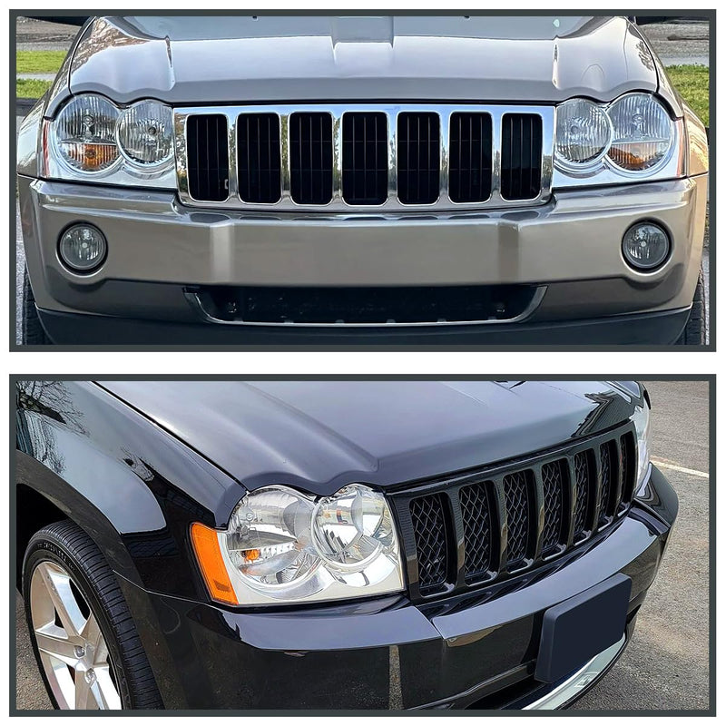 Chrome Headlights SPEC-D TUNING Compatible with 2005-2007 Jeep Grand Cherokee, Left + Right Head Lights Assembly