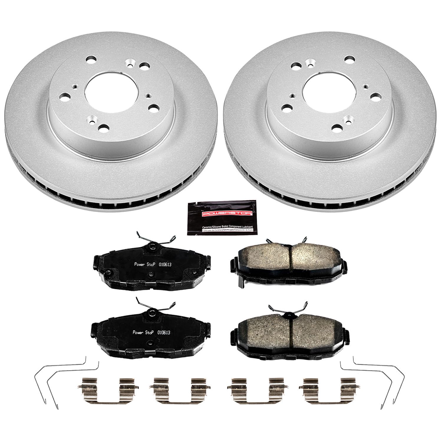 Power Stop Coated Brake Rotor & CRK6319 Ceramic Brake Pads- front For Honda Civic 2012-2015 [Model Specific]