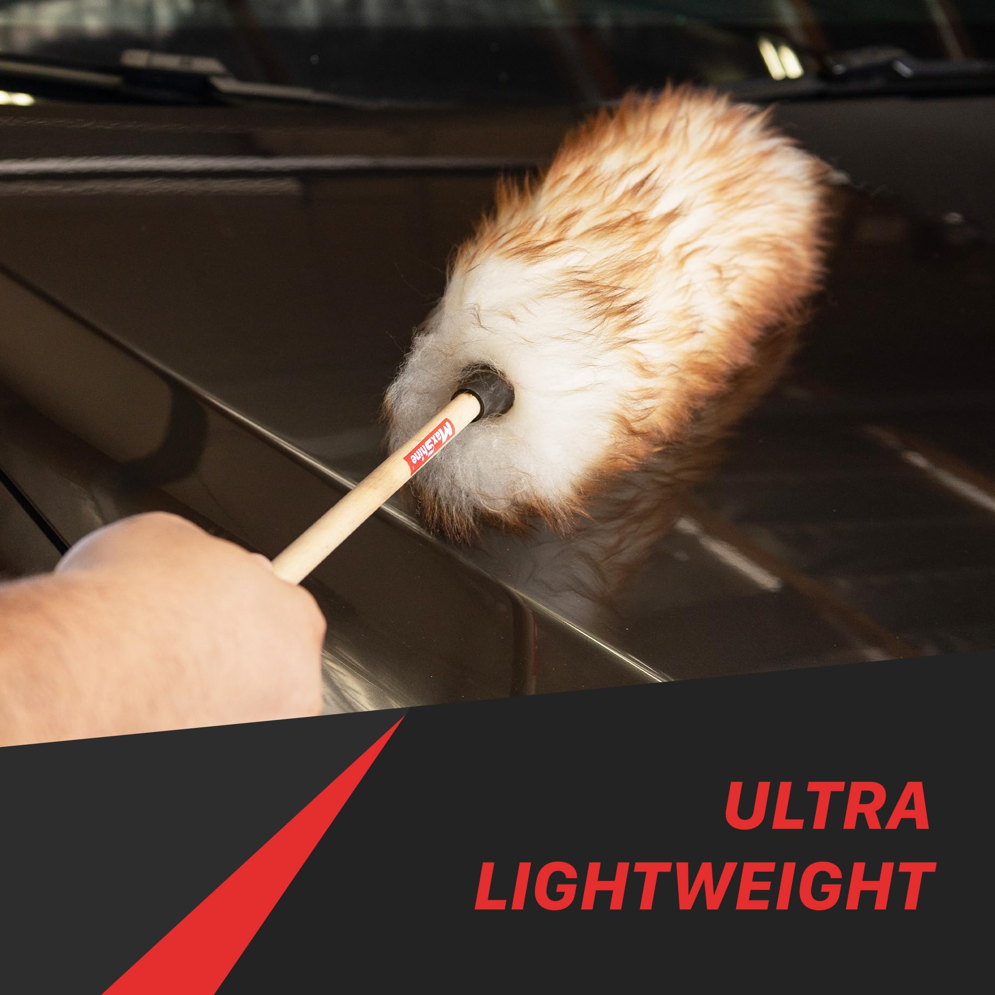 Maxshine 100% Lambswool Universal Detailing Duster with Wooden Handle | Premium Ultra-Soft High-Density Wool Head (3.5”) | Gentle Car Cleaning Brush for Dusting Interior & Exterior Surfaces
