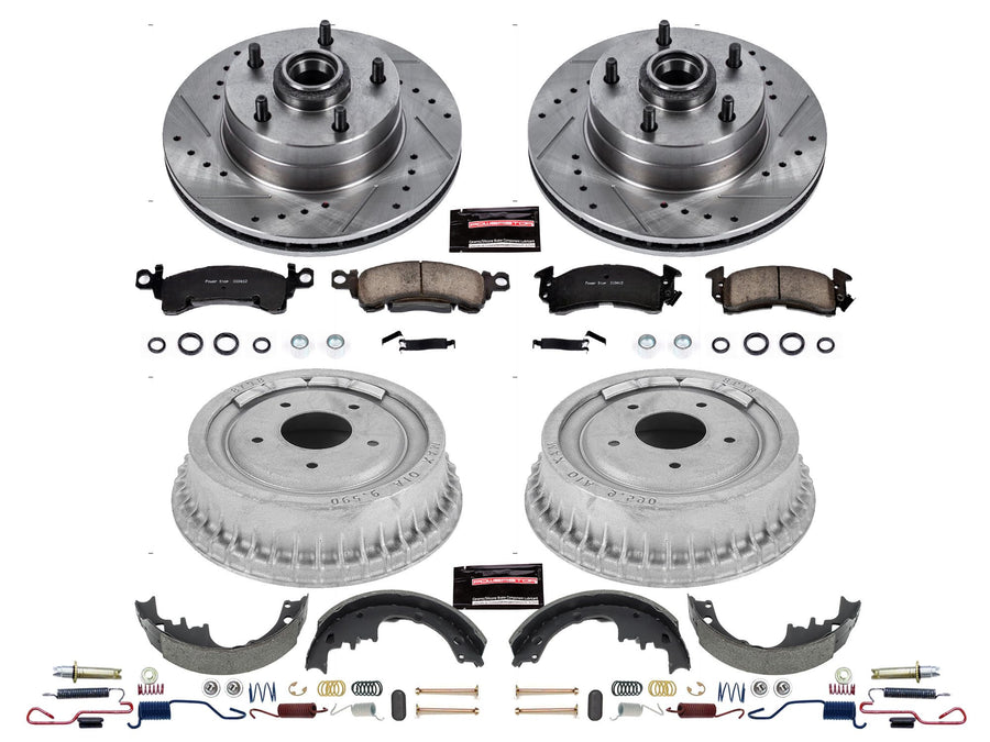 Power Stop K15022DK Z23 Carbon Fiber Brake Pads Front and Rear with Drilled Slotted Brake Drums Kit For Apollo, Chevelle, El Camino, Monte Carlo, Nova, Sprint, Olds Omega, Ventura [Model Specific]