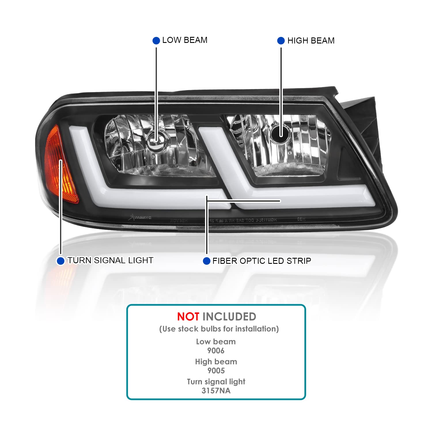 Black LED Tube Headlights SPEC-D TUNING Compatible with 2000-2005 Chevy Impala, Left + Right Pair Headlamps Assembly
