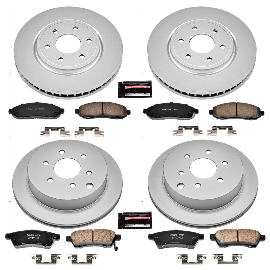 Power Stop Coated CRK4062 Brake Rotor & Ceramic Brake Pads- front & rear For Nissan Frontier 2005-2015, Nissan Xterra 2005-2015, Suzuki Equator 2009-2012 [Model Specific]