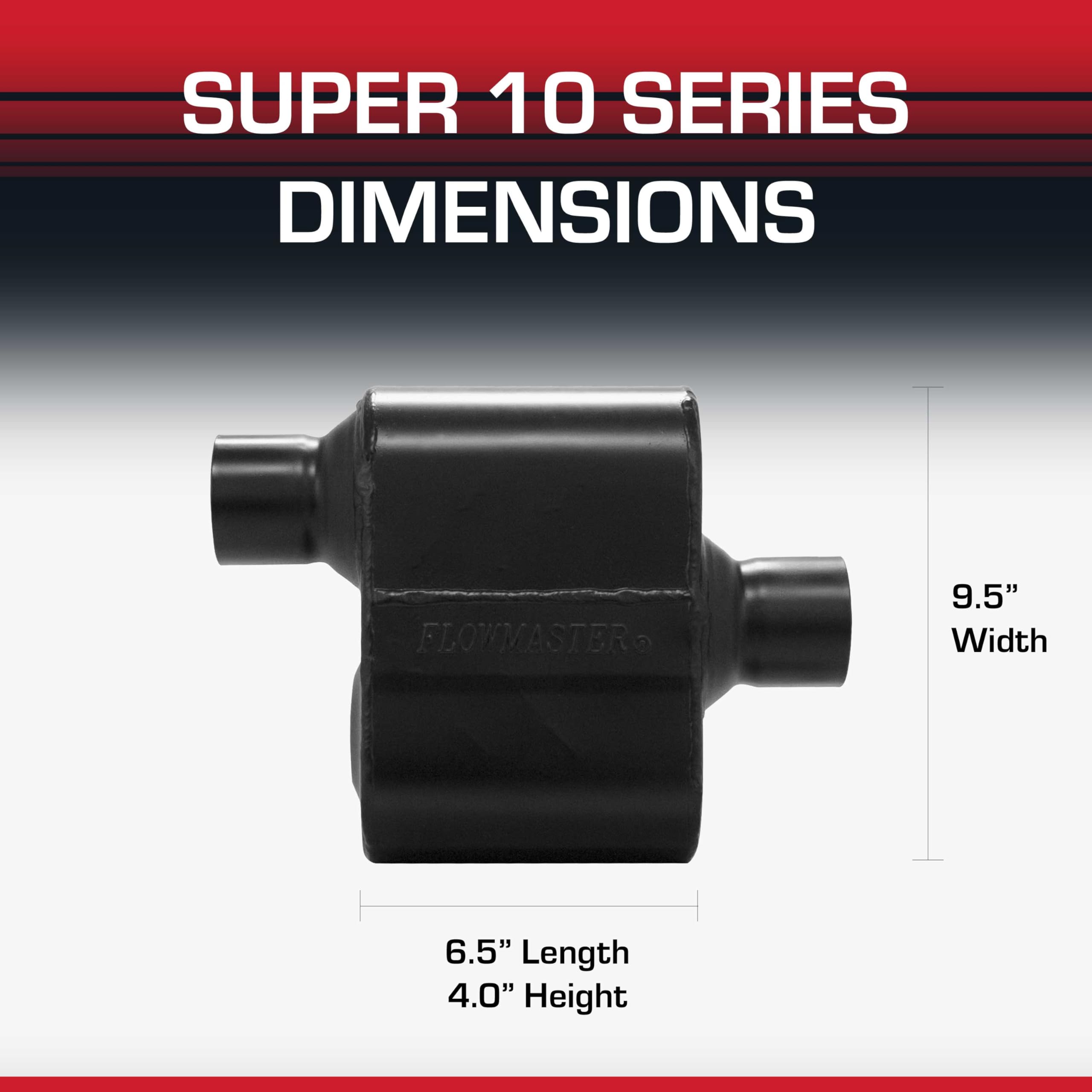Flowmaster Super 10 Muffler Series – 2.50” Offset In / 2.50” Center Out – Race-Inspired Sound – 409 Stainless Steel – Ideal for Muscle Cars, LS Swaps, Drag Cars & Off-Road Build (842516)