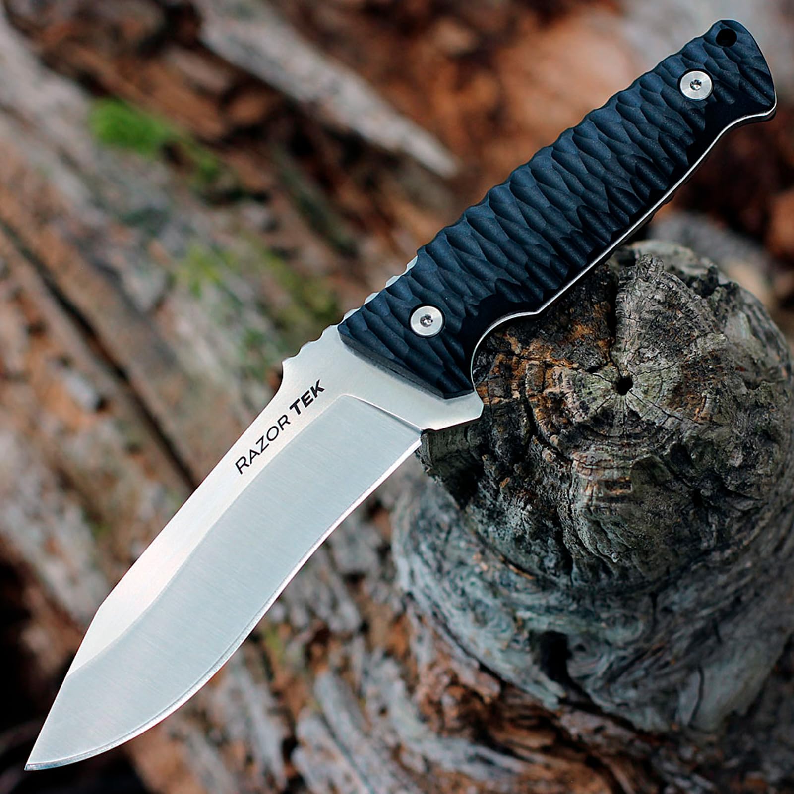 Razor Tek Cold Steel 6.5" 4116 Stainless Steel Recurve Fixed Blade EDC Outdoor Camping Hunting Utility Knife, 5 1/8" Ergonomic Textured Handle, Weather-Resistant Secure-Ex Sheath