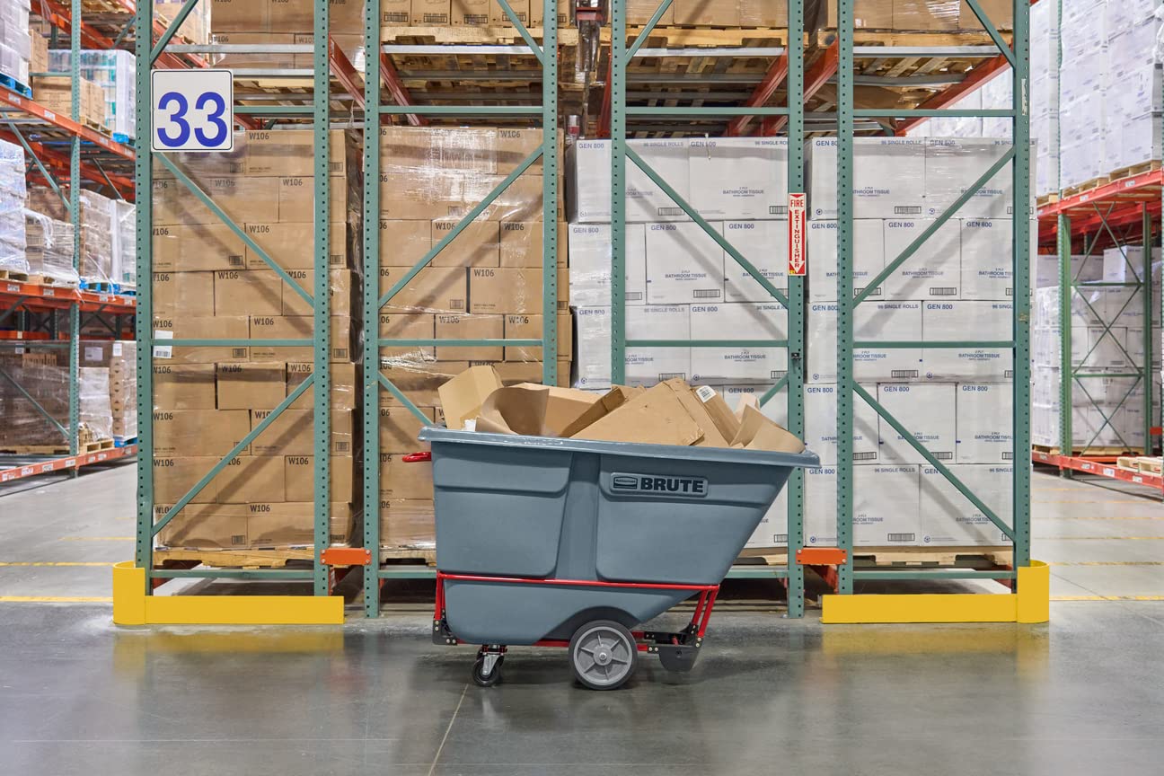 Rubbermaid Brute Dump Truck/Tilt Trash Cart/Garbage Collection/Recycling, 1 Cubic Yard, Heavy Load Capacity, 2,100 lbs., Gray, Distribution Centers/Warehouse/Manufacturing/Stadiums