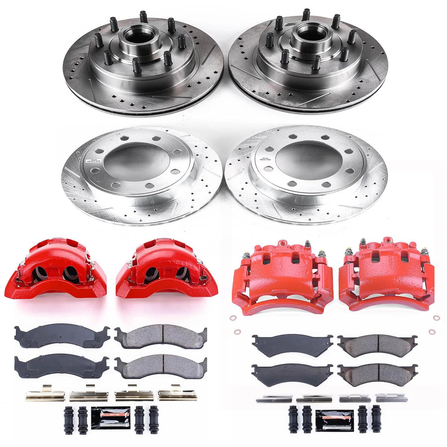 Power Stop Z23 Evolution KC4434A Front and Rear Brake Caliper Kit-Brake Rotors, Carbon-Fiber Ceramic Brake Pads, Calipers For Ford E-350 Econoline Club Wagon, Ford E-350 Super Duty [Model Specific]