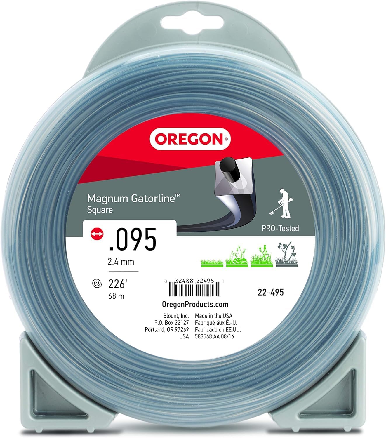 Oregon Gatorline Magnum 095 Trimmer Line Heavy Duty, Professional Square Weed Wacker String for Gas and Electric Grass Trimmer and Brushcutters, Fits Most Standard Models 0.95" x 226-Foot (22-495)