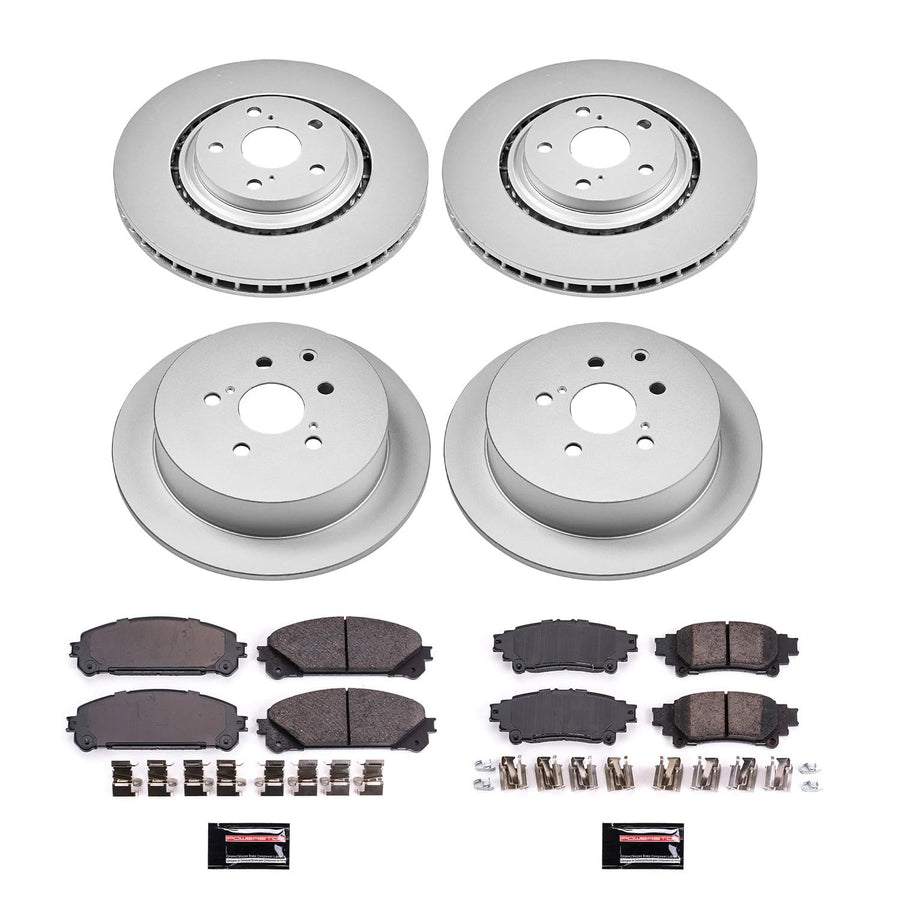 Power Stop CRK5828 Brake Pads and Coated Brake Rotors Kit Front and Rear For 2010 2011-2015 Lexus RX350 RX450h | 2014 2015 2016 2017 2018 2019 Toyota Highlander | 2011-2020 Toyota Sienna