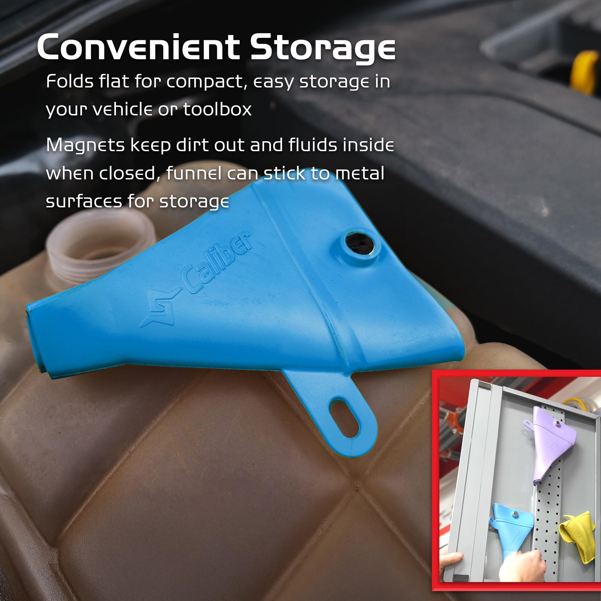 Flexible Funnel Caliber Flex & Fold for Automotive & General Use, Small Funnel, Blue