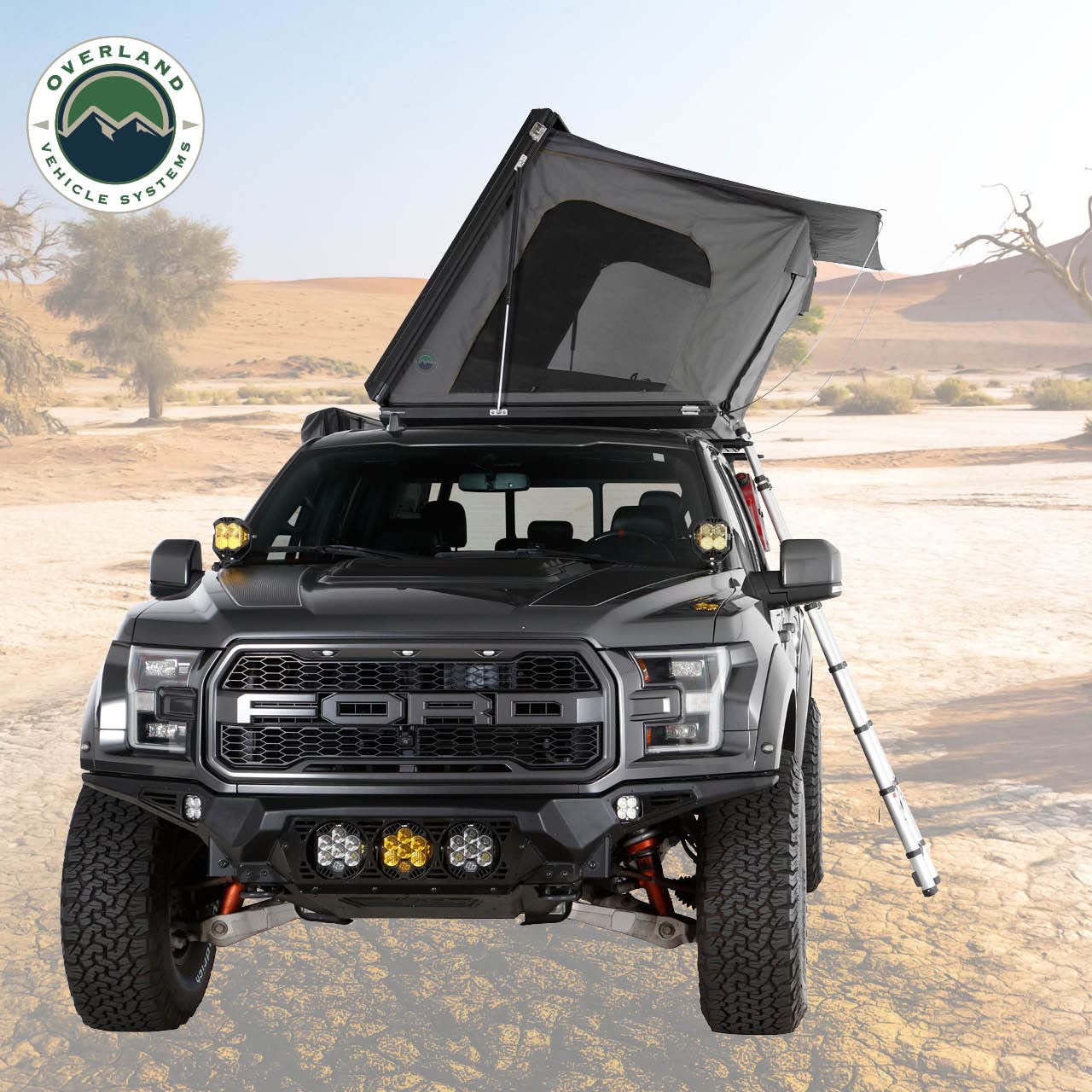 Overland Vehicle Systems Sidewinder HD Side Load Aluminum Hard Shell Roof Top Tent, Grey Body & Green Trim - Premium 280G Rip Stop Waterproof Tent Body - 2 to 3 Person Roof Top Tent