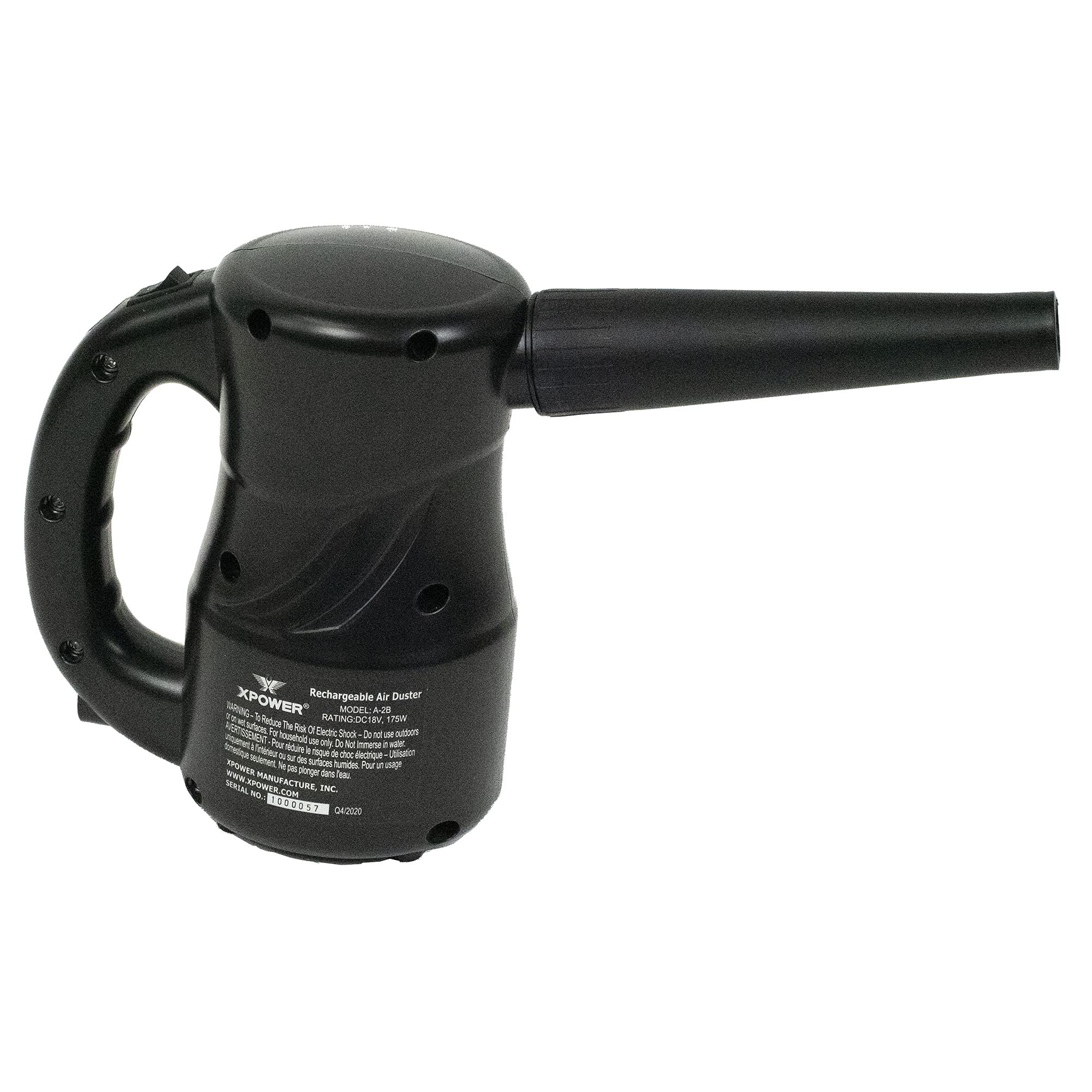 Cyber Duster XPOWER A-2B Electric Air Duster for Dusting, Drying, Inflating, Blowing, Car Detailing, Computer, Leaf Blowing, 75 CFM, 2 Nozzles + 1 Brush, Powerful Motor, Eco-Friendly, Rechargeable