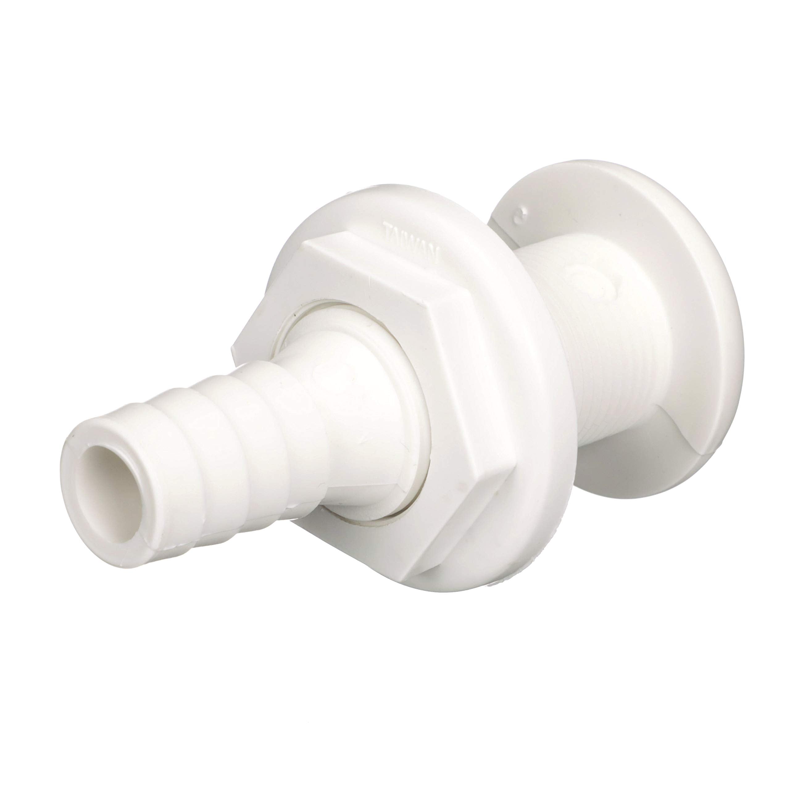 Polypropylene attwood 3873-3 Straight Thru-Hull Connector for Boating Plumbing Fittings, White Finish