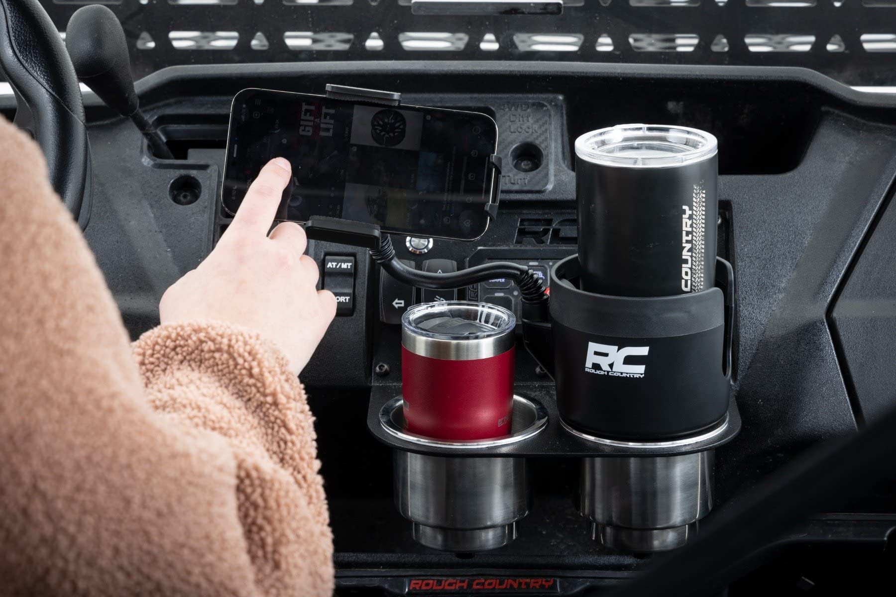 2 in 1 Rough Country Expanding Cup and Phone Holder - J5054, Black, 2.69in - 3.9in Diameter