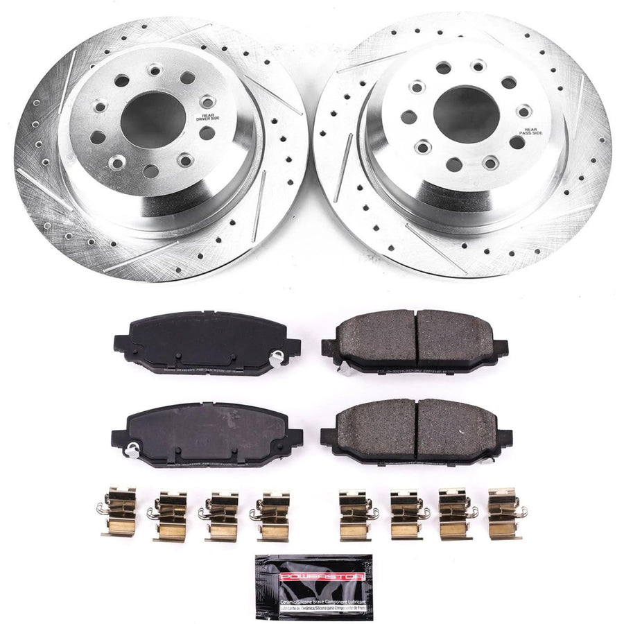 Rear Power Stop K7942 Z23 Carbon Fiber Brake Pads with Drilled & Slotted Brake Rotors Kit For Jeep Wrangler 2018-2022 [Model Specific]