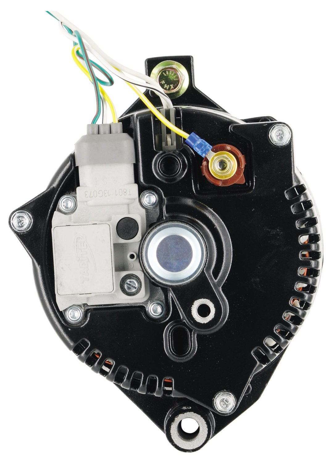 Alt Ford Powermaster 3G Black 200A 6 grv & 1V Pulley Large Frame Str MTG Threaded MTG Ear w/Reg Adapter Harness