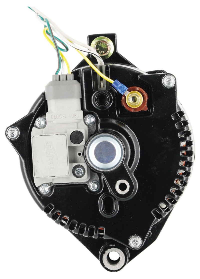 Alt Ford Powermaster 3G Black 200A 6 grv & 1V Pulley Large Frame Str MTG Threaded MTG Ear w/Reg Adapter Harness