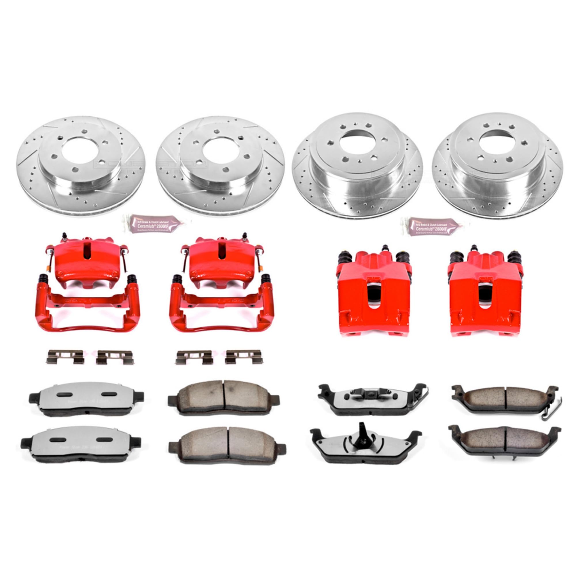 Power Stop Z36 KC1944A-36 Front and Rear Truck and Tow Brake Pads with Drilled and Slotted Rotors Kit with Calipers For Ford F150 Lincoln Mark Lt 4WD 4X4