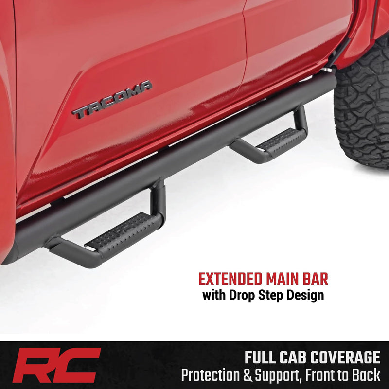 Rough Country Nerf Step Bars for Tacoma Toyota (2024-2025) Double Cab - Rugged Full Length Nerf Bars with Side Steps, Bolt-On Install