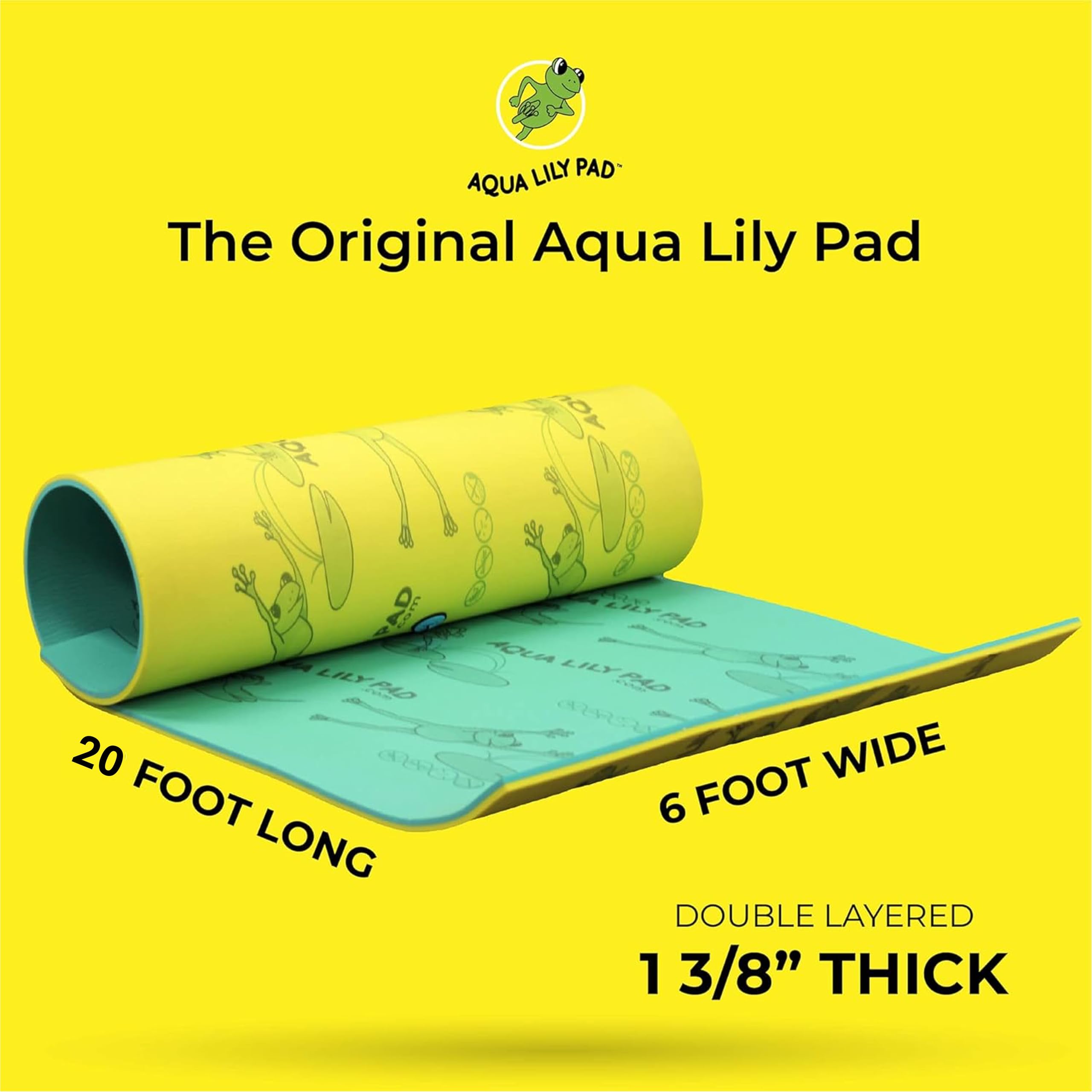 Aqua Lily Pad 20' Giant Original Floating Water Mat Island Float Layer FlexCore Green/Yellow Foam Raft, Made in The USA