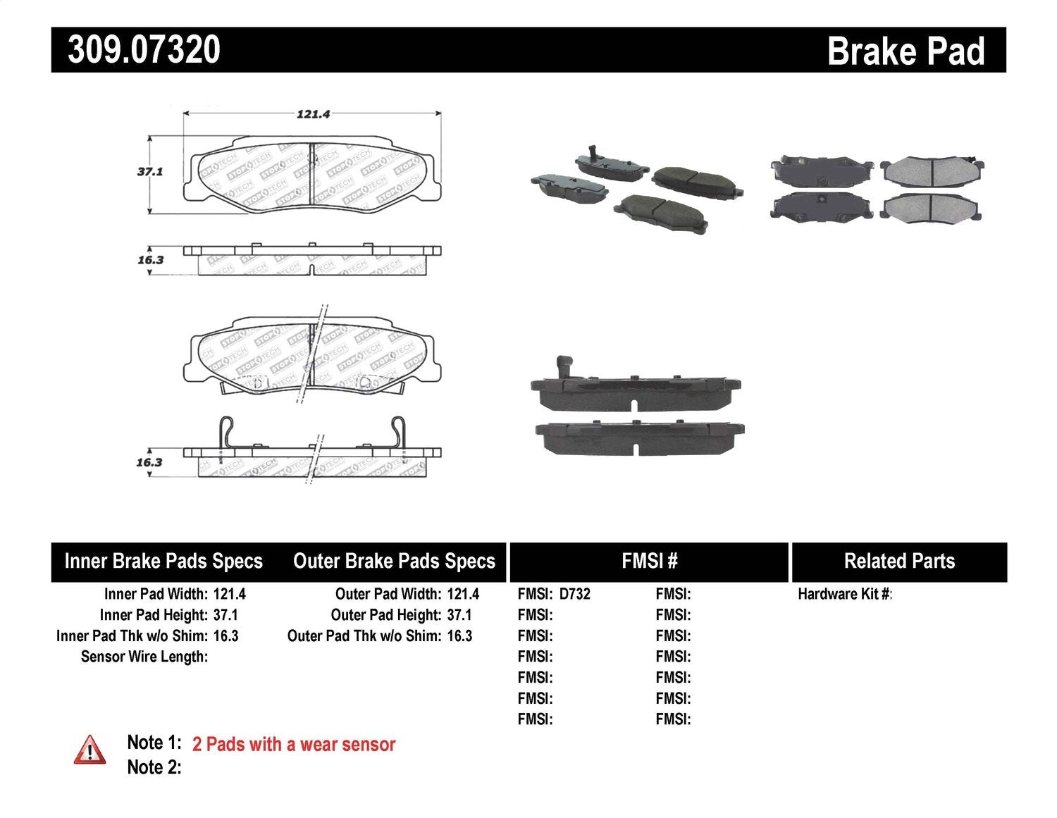 Sport Brake Pads StopTech 309.07320 with Shims and Hardware