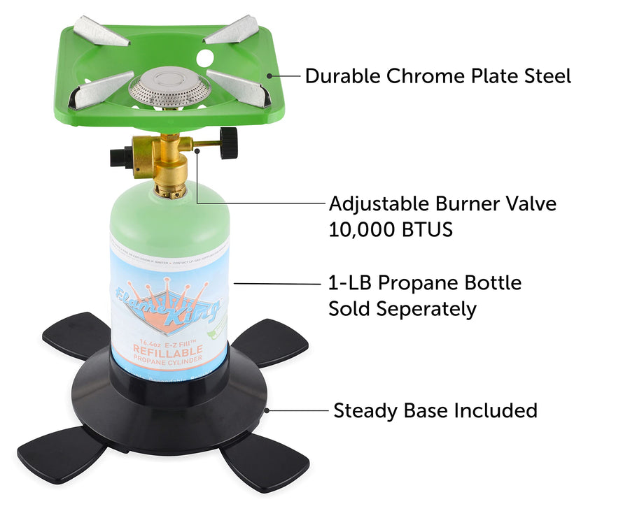 Portable Flame King YSNVT-508 Camping BottleTop Stove with Stable Lightweight Base Stand, Great for Outdoor Cooking, Backpacking, Compatible with 1LB Propane Gas Bottle