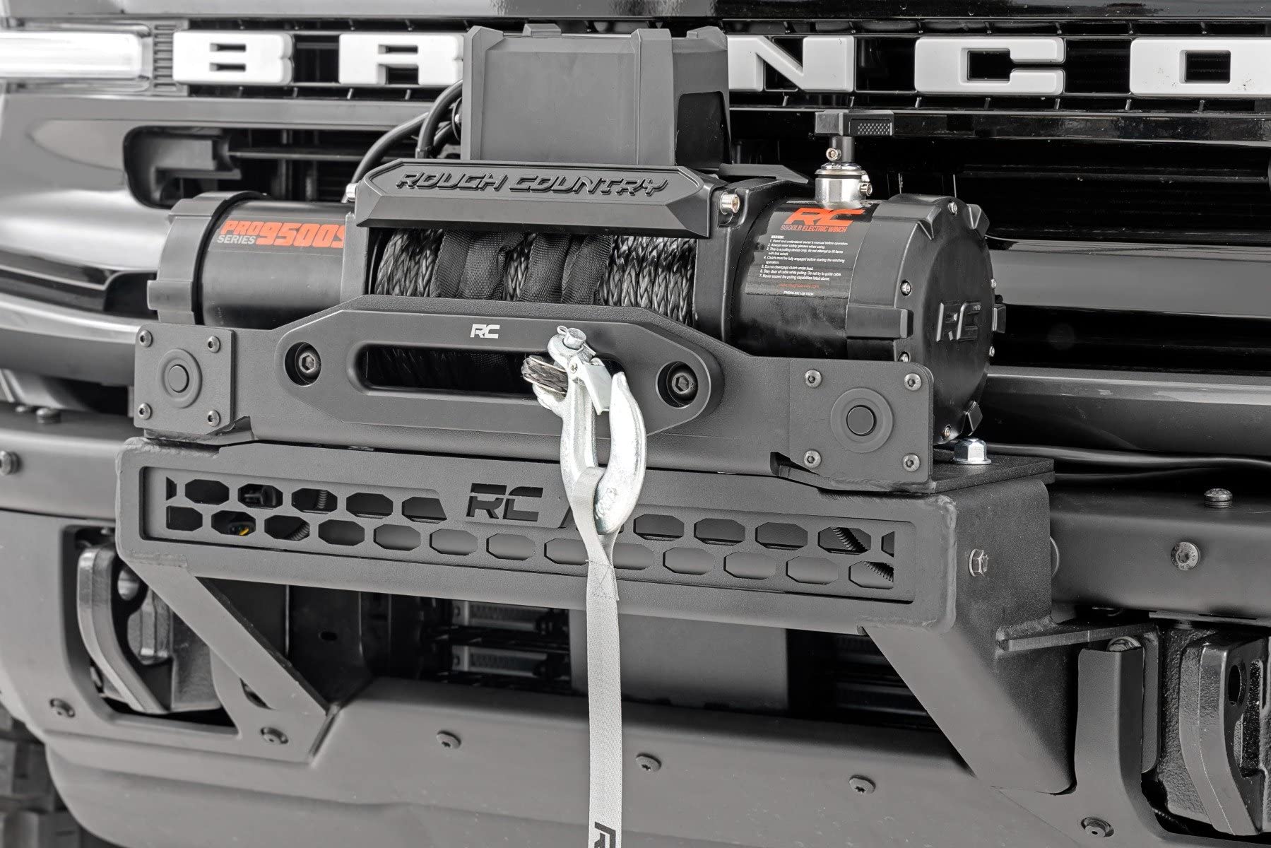 High Winch Mount Rough Country with 20" LED Light Bar for Ford Bronco (2021-2025) - Universal Winch Tray, 100W LED Bar