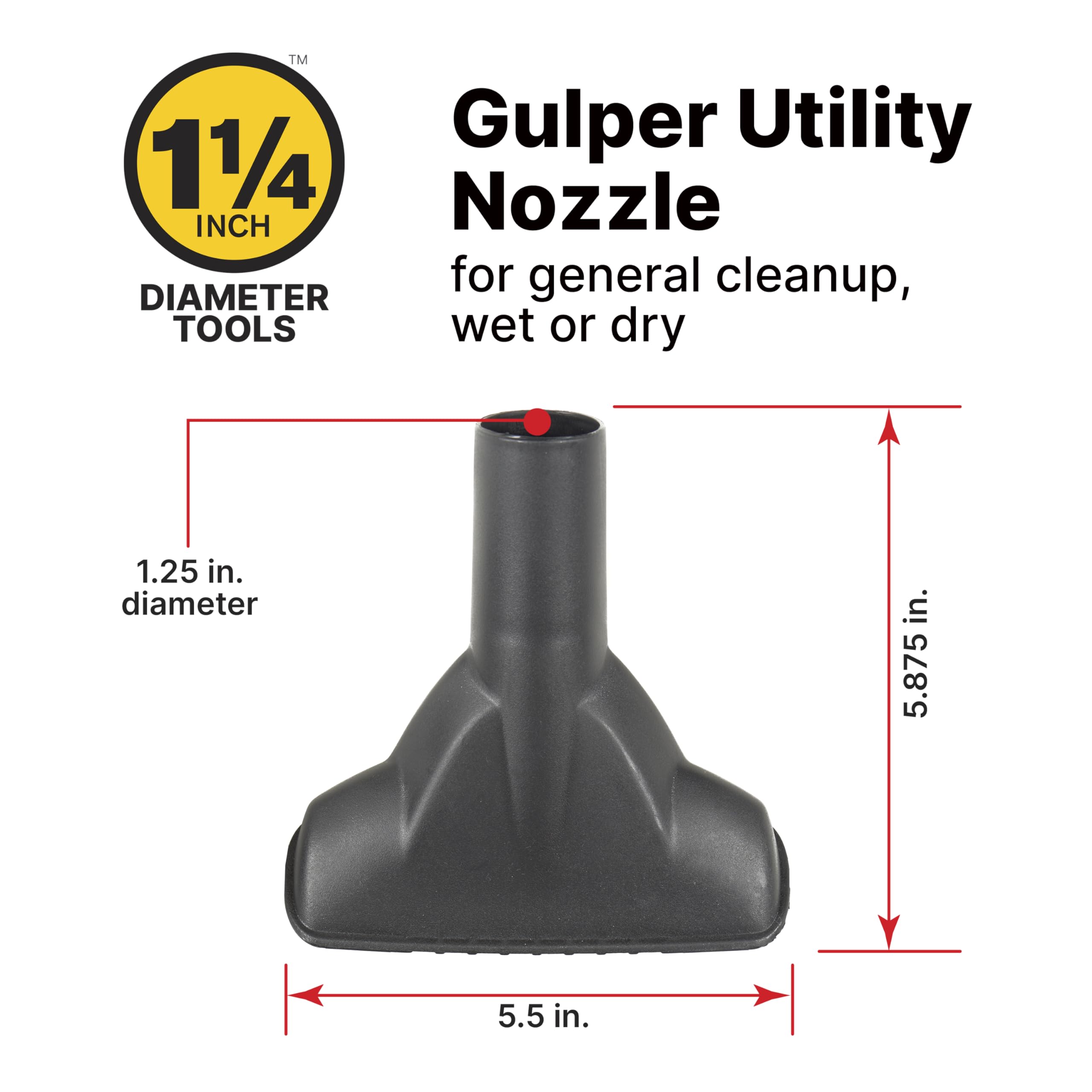 1.25 Inch Diameter Shop-Vac Cleaning Kit, Includes Round Brush, Crevice Tool, and Gulper Nozzle, Black, Ideal for Upholstery, Blinds, and Car Interiors (1-Pack)