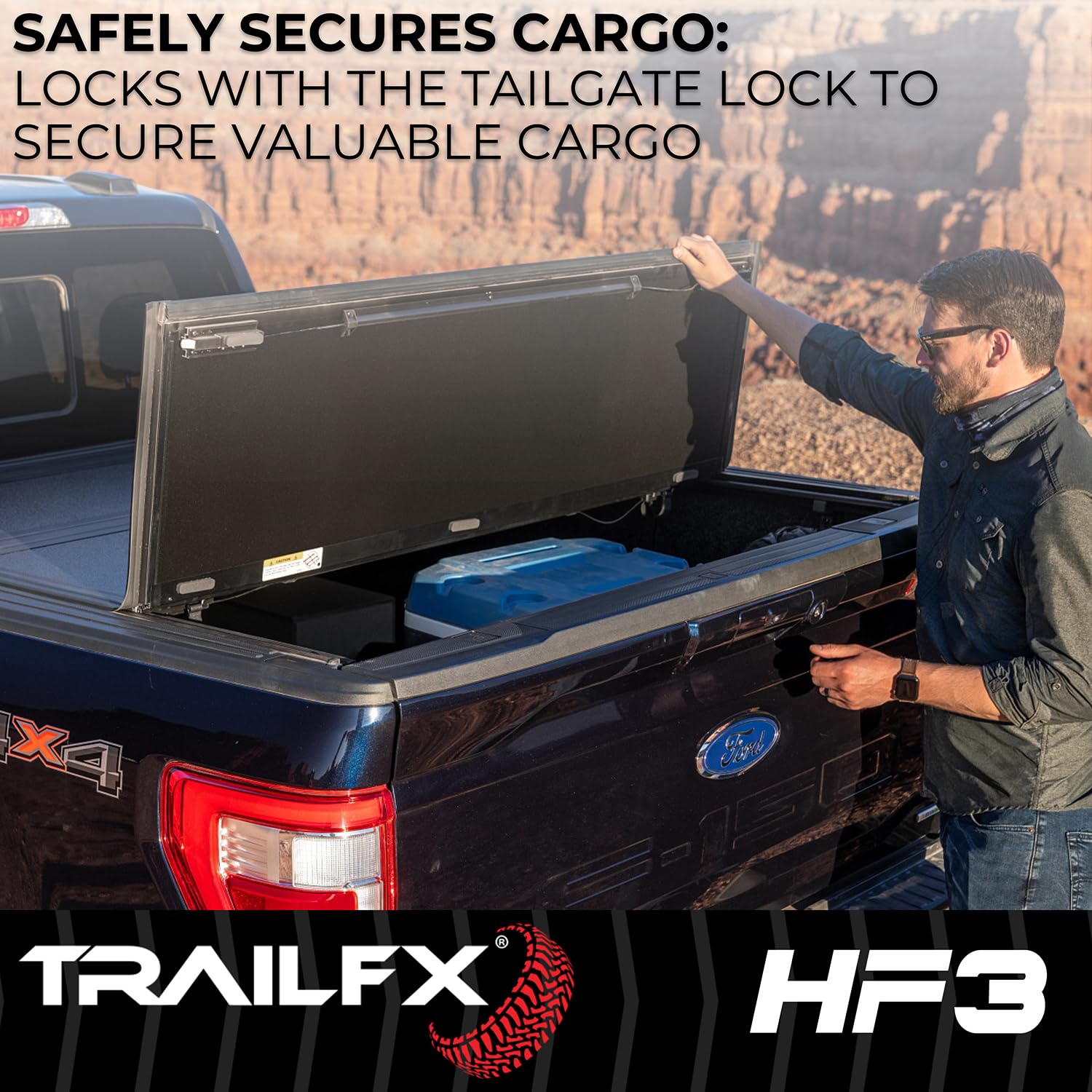 TrailFX Hard Tonneau Tri-Fold Cover Fits 2024-2025 Toyota Tundra 6.5 Foot Bed Gloss Black Aluminum Low Profile Lockable 3-Panel Folding Design TrailFX TFX8016 HF3