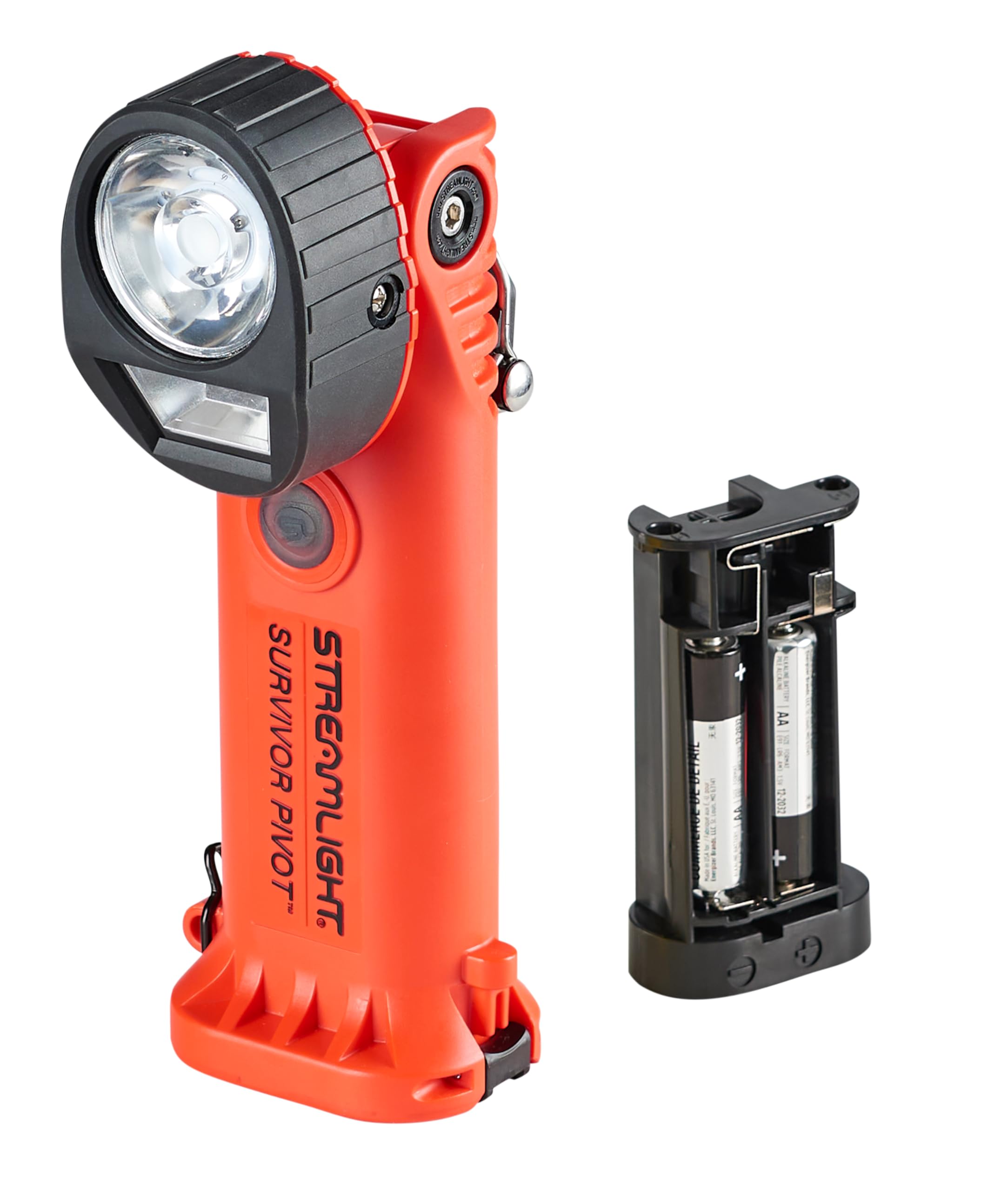 Streamlight Survivor Pivot 325-Lumen Right Angle Articulating Dual Beam Flashlight with Clip, Alkaline Batteries and Orange